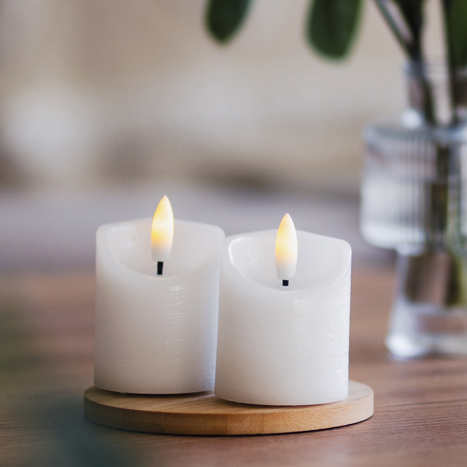 LED Mini Kerzen - Echtwachs - H: 7,5cm - D: 5cm - inkl. Batterien - Timer - weiß - 2St.