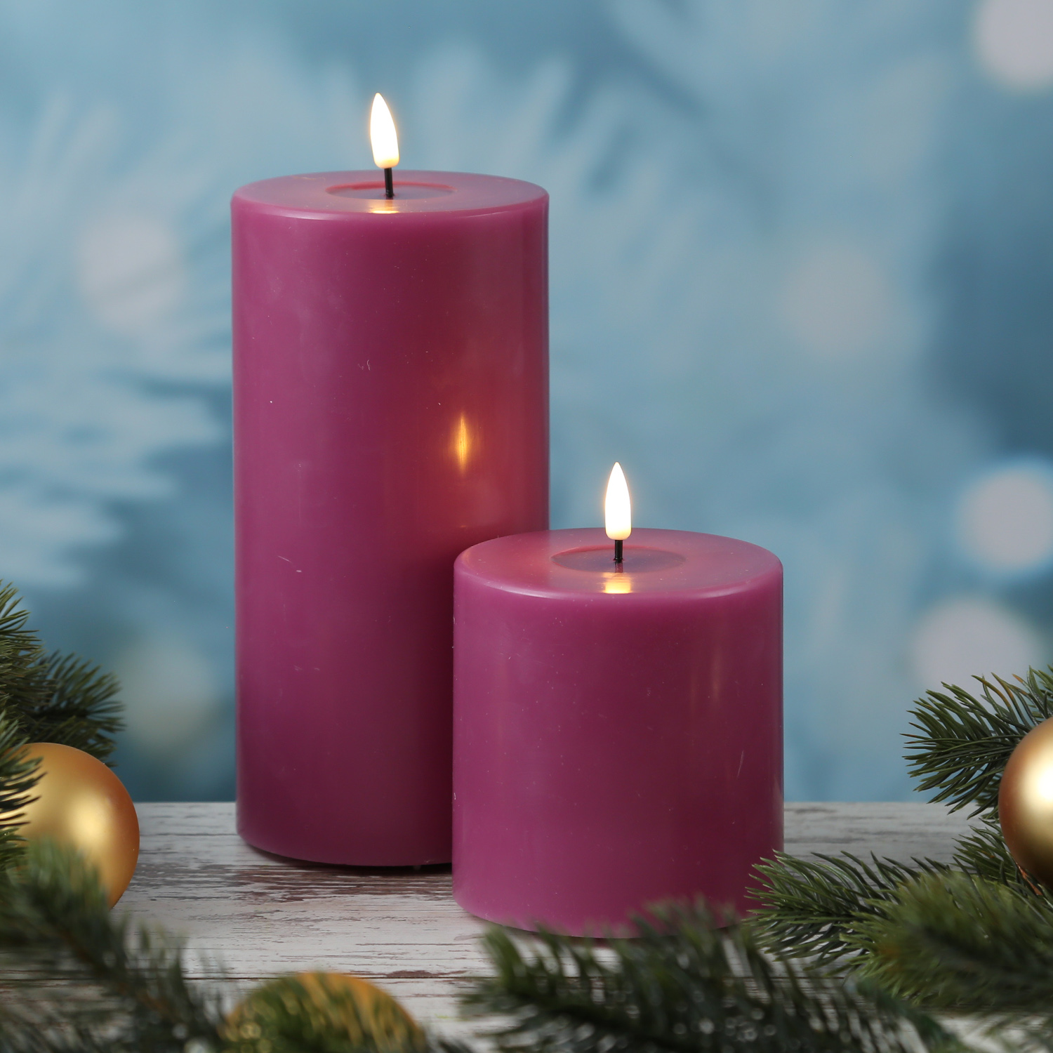 LED Stumpenkerze MIA - Echtwachs - realistische 3D Flamme - H: 10cm - D: 10cm - malve