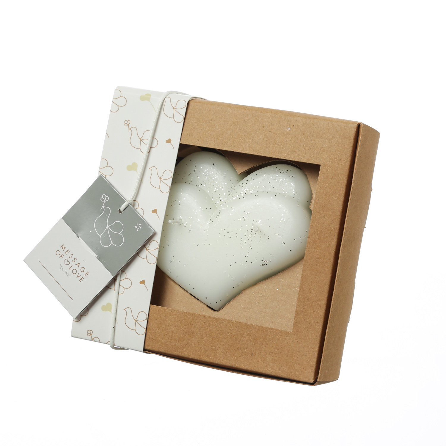 Kerze Herz in Geschenkverpackung - zur Hochzeit, Muttertag, Valentinstag - 2-Docht - weiß