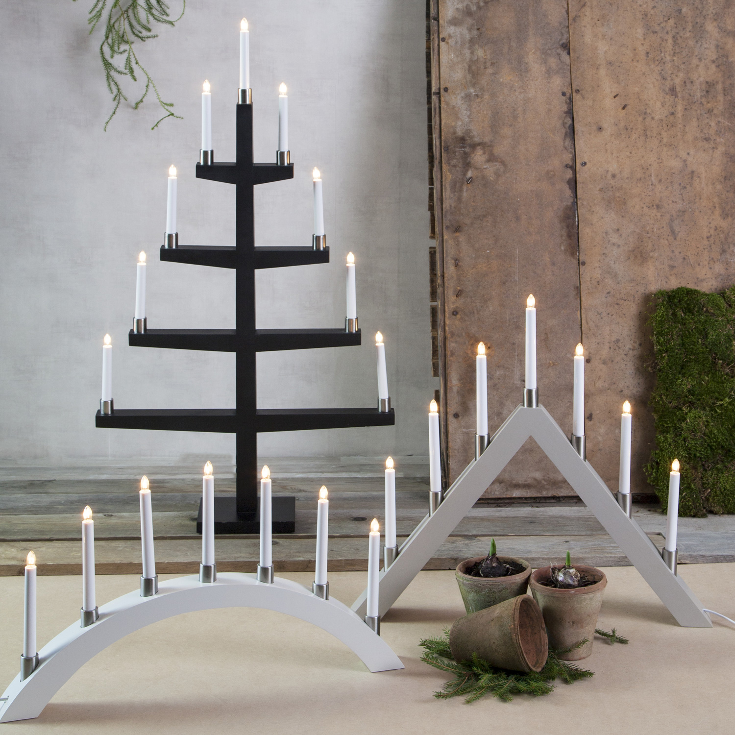 Lichterbogen TALL  - 7 warmweiße Glühlampen - L: 67cm, H: 40cm - Holz - Schalter - Weiß Lichterbogen TALL  - 7 warmweiße Glühlampen - L: 67cm, H: 40cm - Holz - Schalter - Weiß