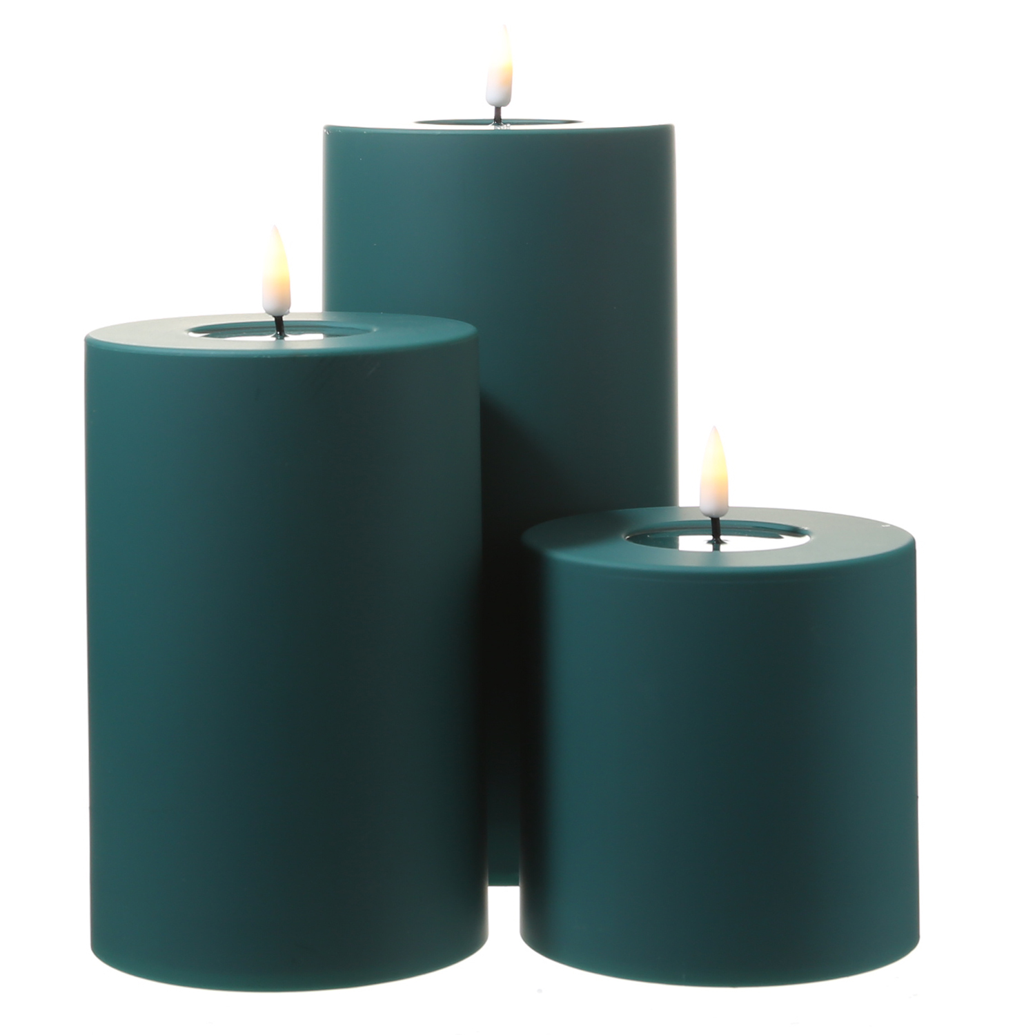 LED Stumpenkerze MIA - Kunststoff - realistische 3D Flamme - H: 20cm - f. Außen - dunkelgrün LED Stumpenkerze MIA - Kunststoff - realistische 3D Flamme - H: 20cm - f. Außen - dunkelgrün