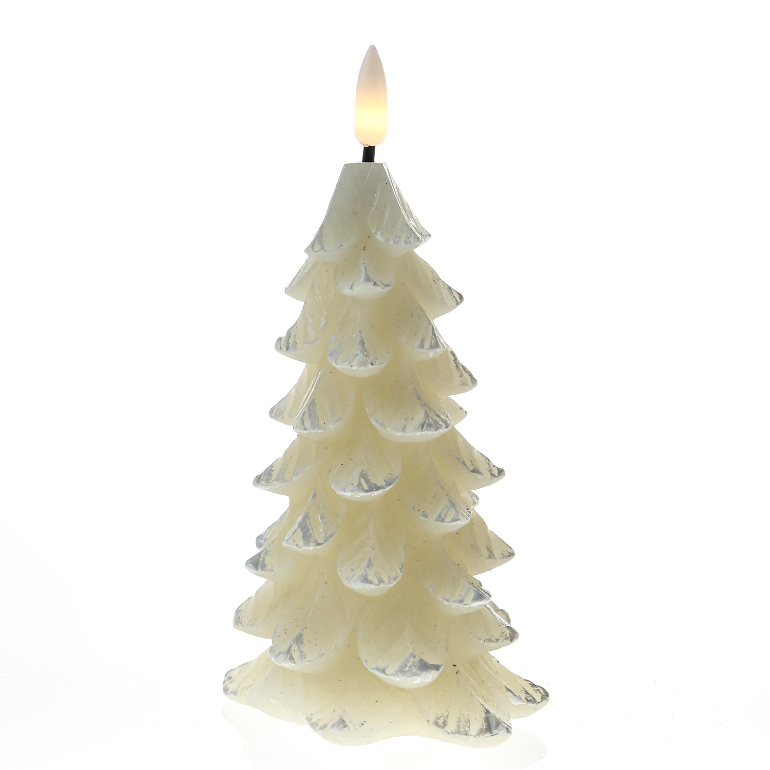 LED Kerze Tannenbaum - Echtwachs - warmweiße 3D Flamme - H: 16cm - Timer - creme