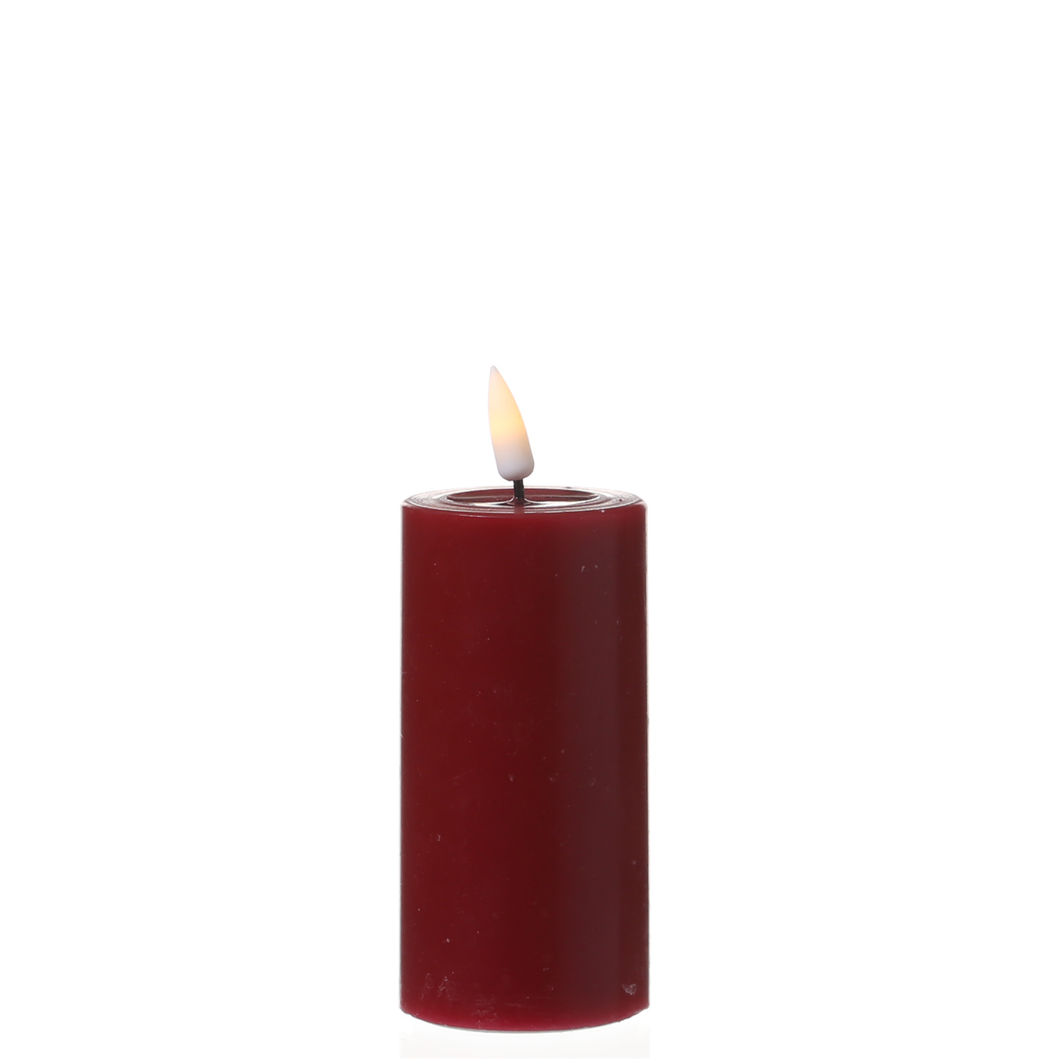 LED Stumpenkerze MIA - Echtwachs - realistische 3D Flamme - H: 10cm - D: 5cm - bordeauxrot LED Stumpenkerze MIA - Echtwachs - realistische 3D Flamme - H: 10cm - D: 5cm - bordeauxrot