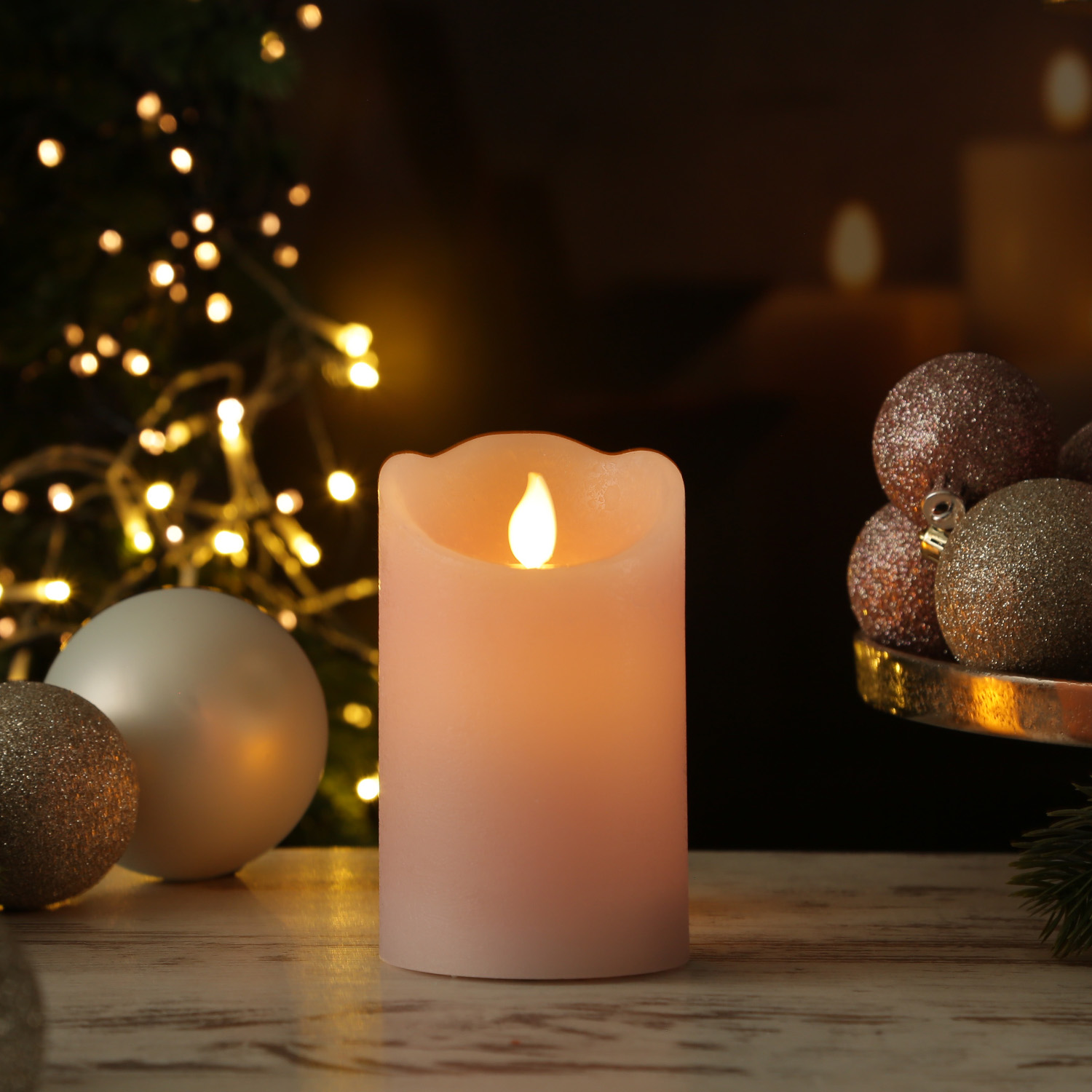 LED Kerze mit beweglicher Flamme - Rustik-Optik - Echtwachs - Timer - H: 12,5cm - D: 7,5cm - rosa LED Kerze mit beweglicher Flamme - Rustik-Optik - Echtwachs - Timer - H: 12,5cm - D: 7,5cm - rosa