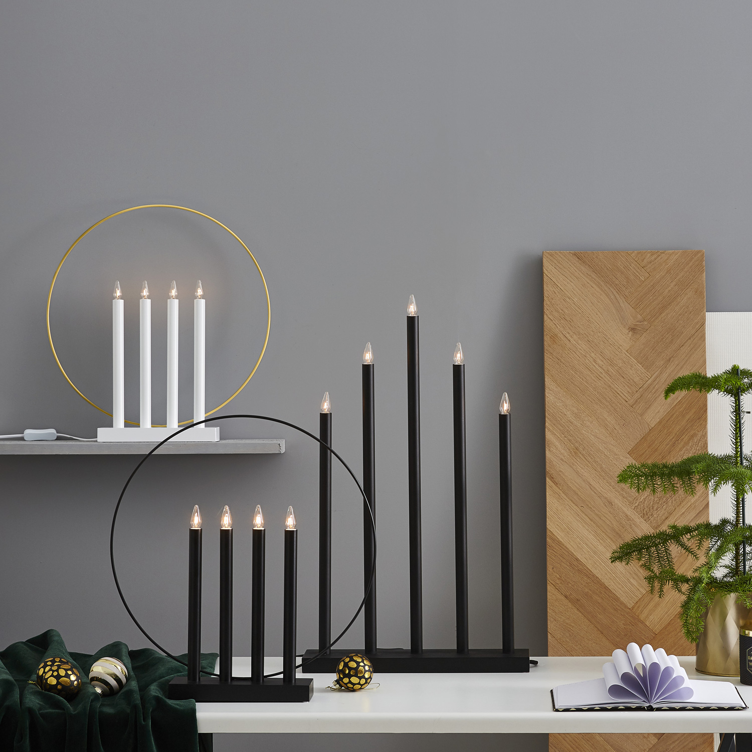 Fensterleuchter "Holy" - 5flammig - warmweiße Glühlampen - H: 64cm - Schalter - Schwarz