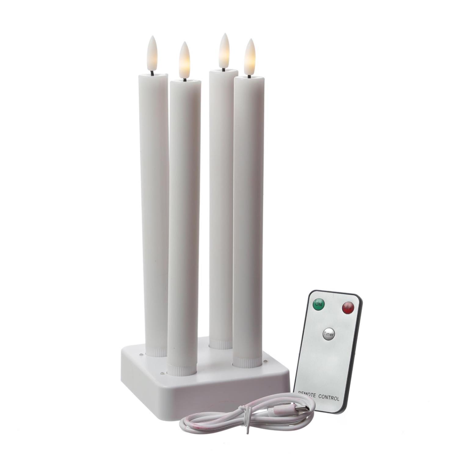 B-Ware LED Stabkerzen LISA - Echtwachs - mit Ladestation - inkl. Fernbedienung - H: 25cm - weiß - 4er Set