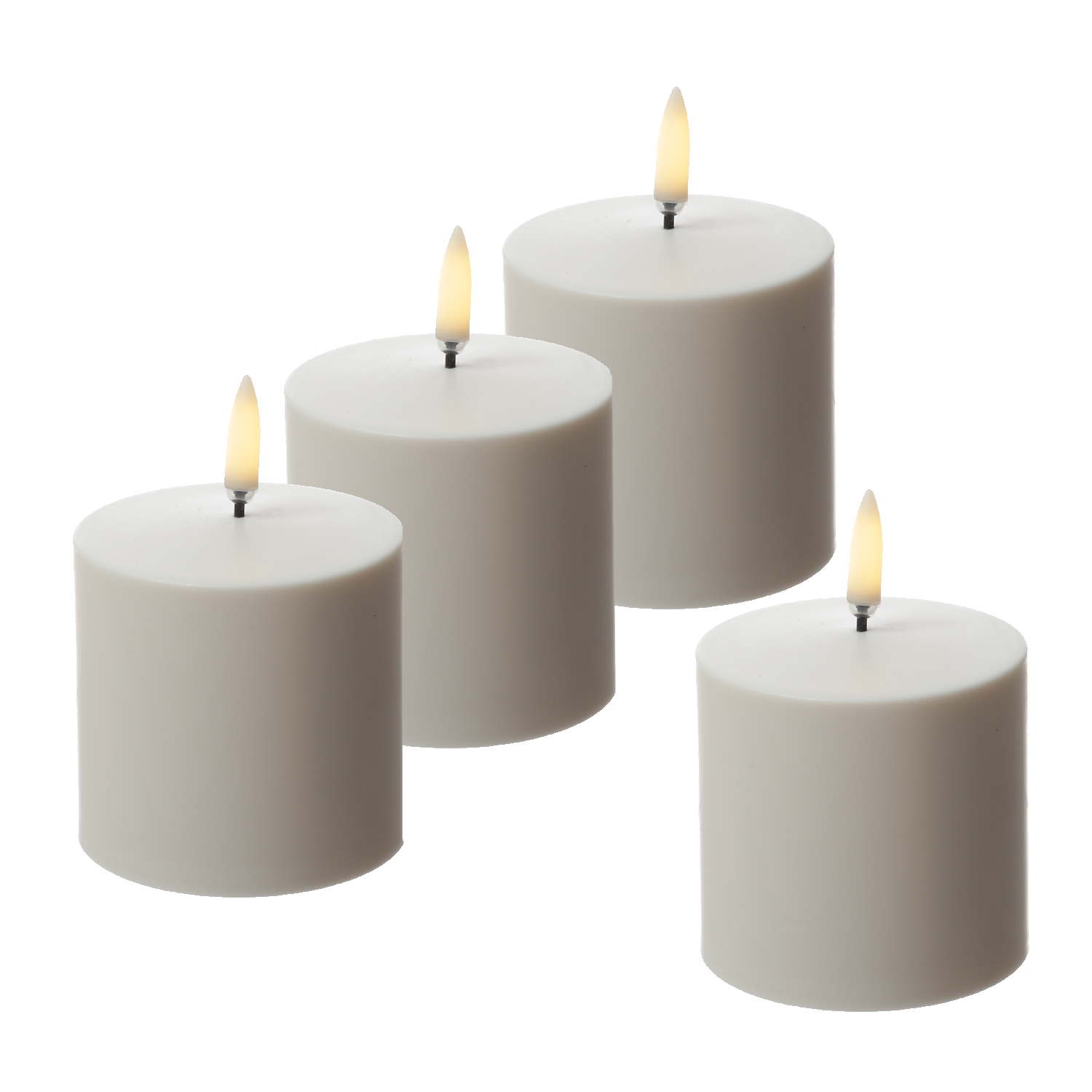 LED Kerzen - 4 wiederaufladbare LED Stumpenkerzen - H: 6,8cm - D: 6,8cm - Timer - weiß - für Außen