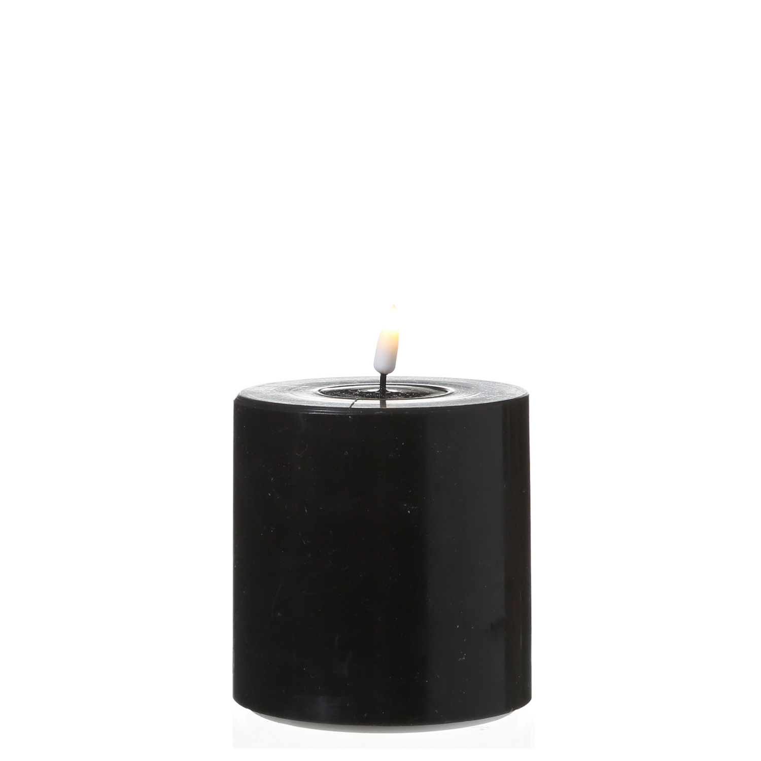 LED Stumpenkerze MIA - Echtwachs - realistische 3D Flamme - H: 10cm - D: 10cm - schwarz LED Stumpenkerze MIA - Echtwachs - realistische 3D Flamme - H: 10cm - D: 10cm - schwarz