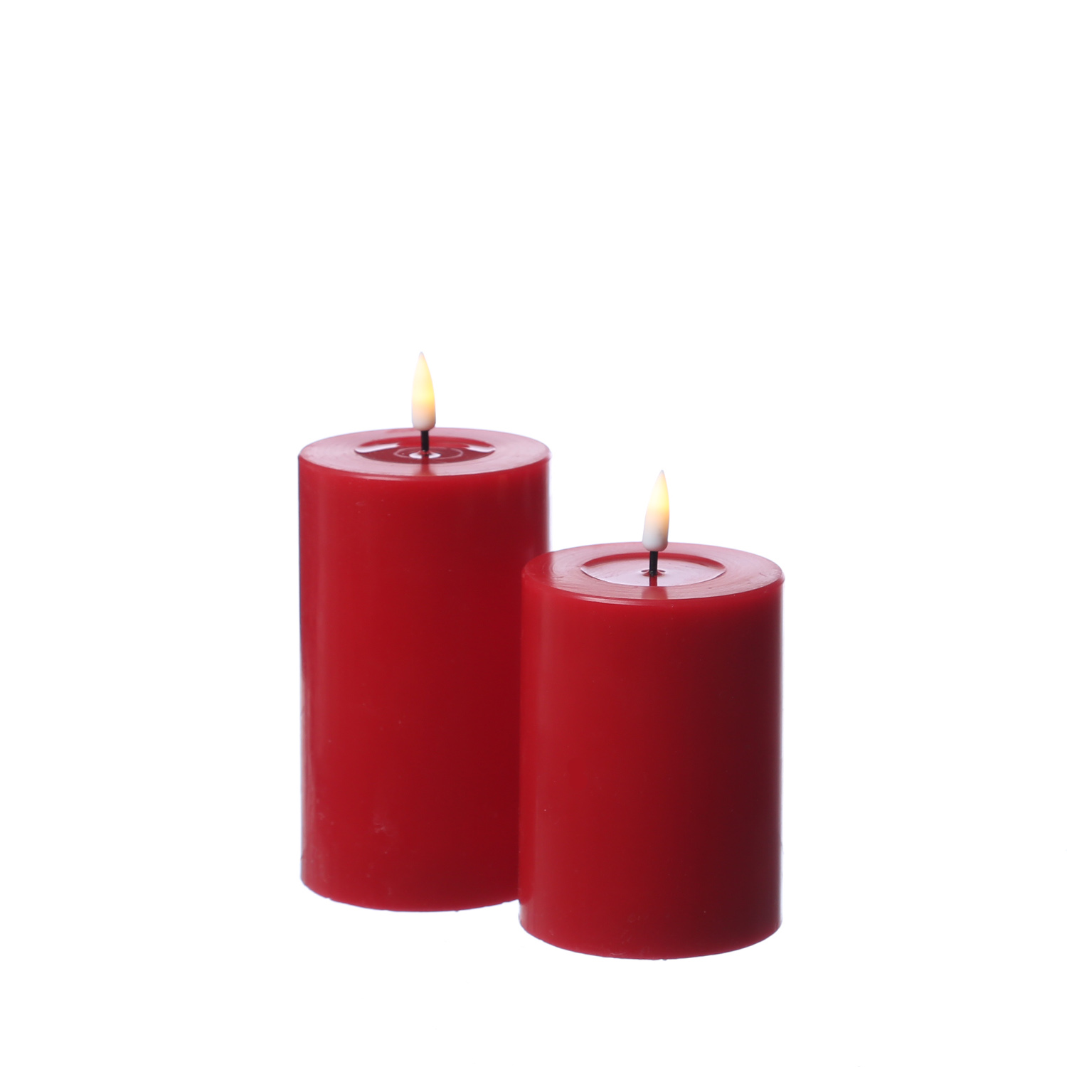 LED Stumpenkerze MIA - Echtwachs - realistische 3D Flamme - H: 12,5cm - D: 7,5cm - rot