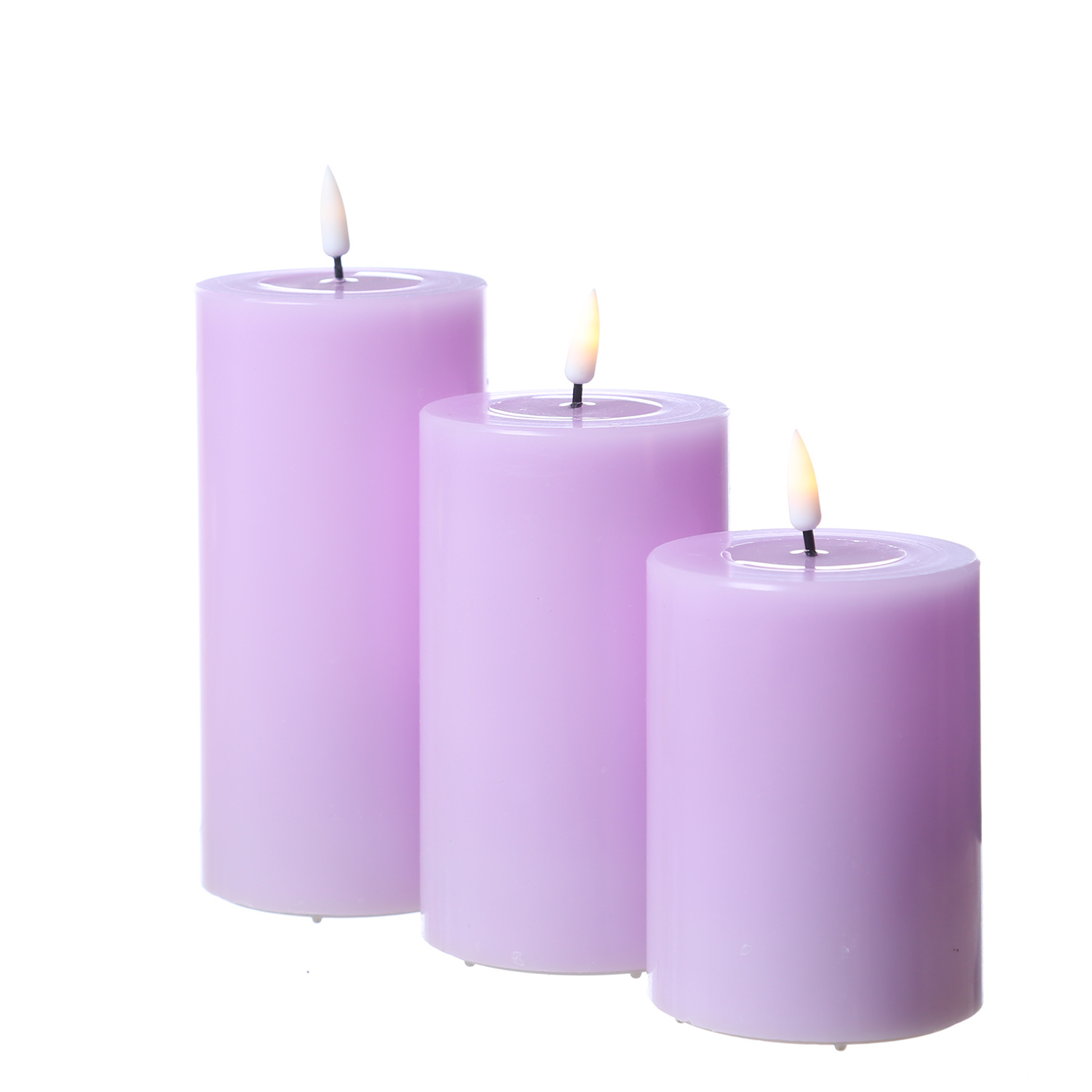 LED Stumpenkerze MIA - Echtwachs - realistische 3D Flamme - H: 10cm - D: 7,5cm - lavendel