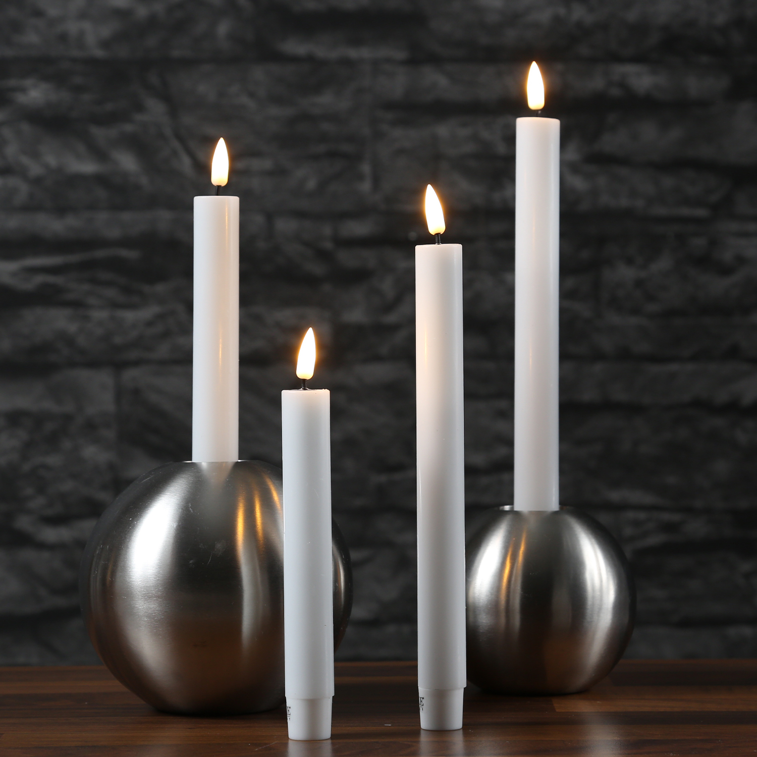 LED Stabkerzen MIA - Echtwachs - realistische 3D Flamme - H: 15cm - Batteriebetrieb - weiß - 2 Stk