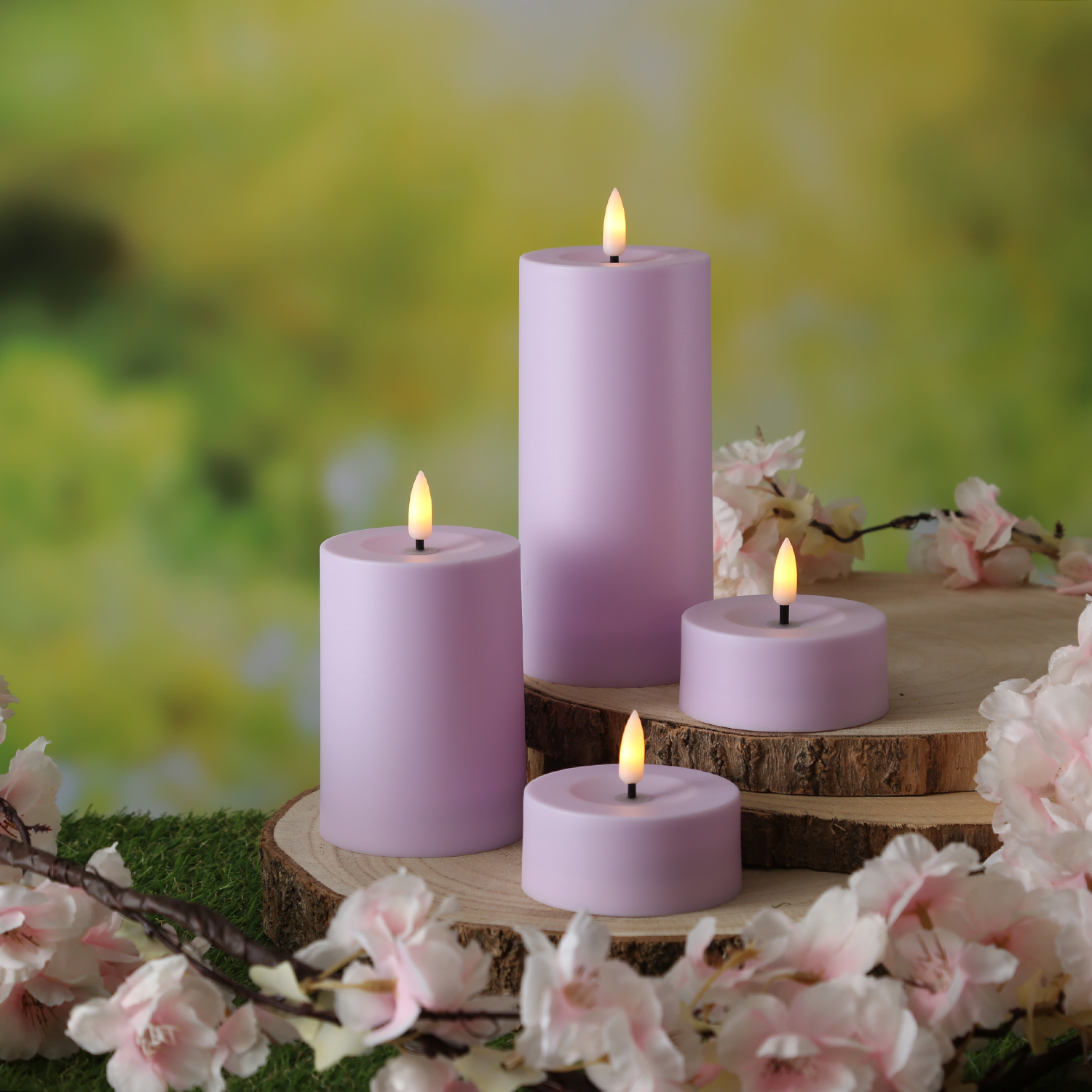 LED Solar Kerze - Outdoorkerze - H: 15cm, D: 7cm - Dämmerungssensor - für Außen - lila