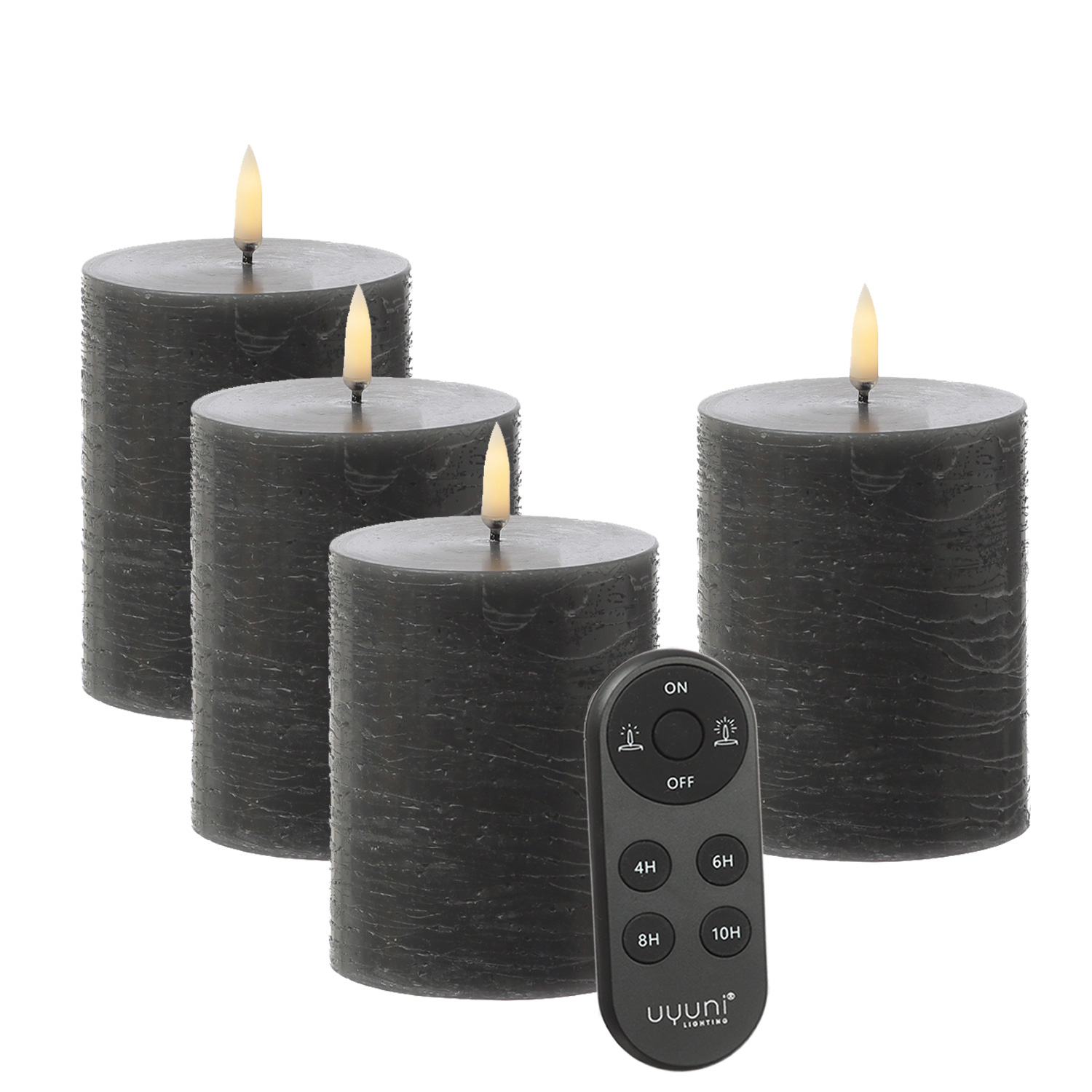 LED Kerzenset PIA - Rustik-Optik - H: 10cm - inkl. Batterien und Fernbedienung - grau - 4er Set