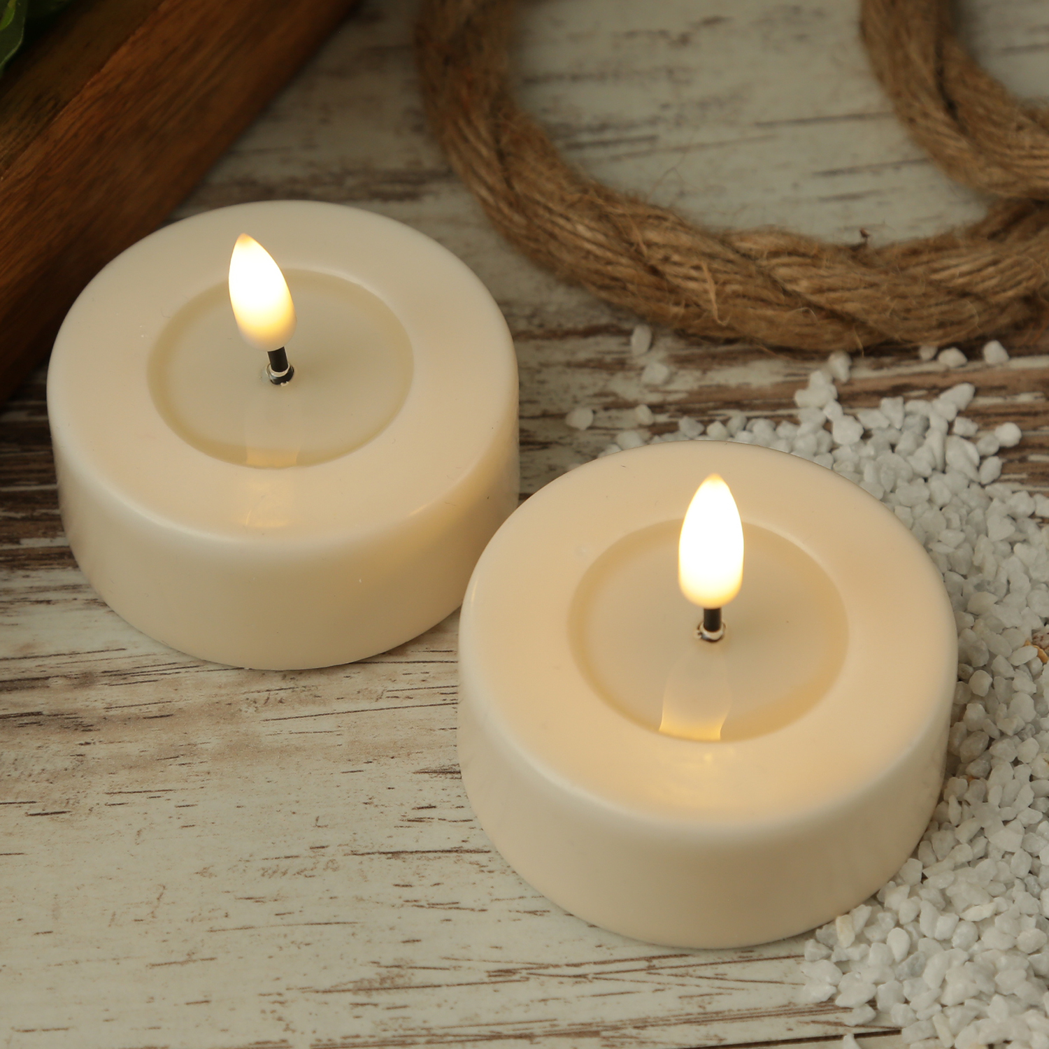 LED Teelichter MIA - realistische 3D Flamme - D: 6,1cm - Batteriebetrieb - creme - 2 Stück LED Teelichter MIA - realistische 3D Flamme - D: 6,1cm - Batteriebetrieb - creme - 2 Stück