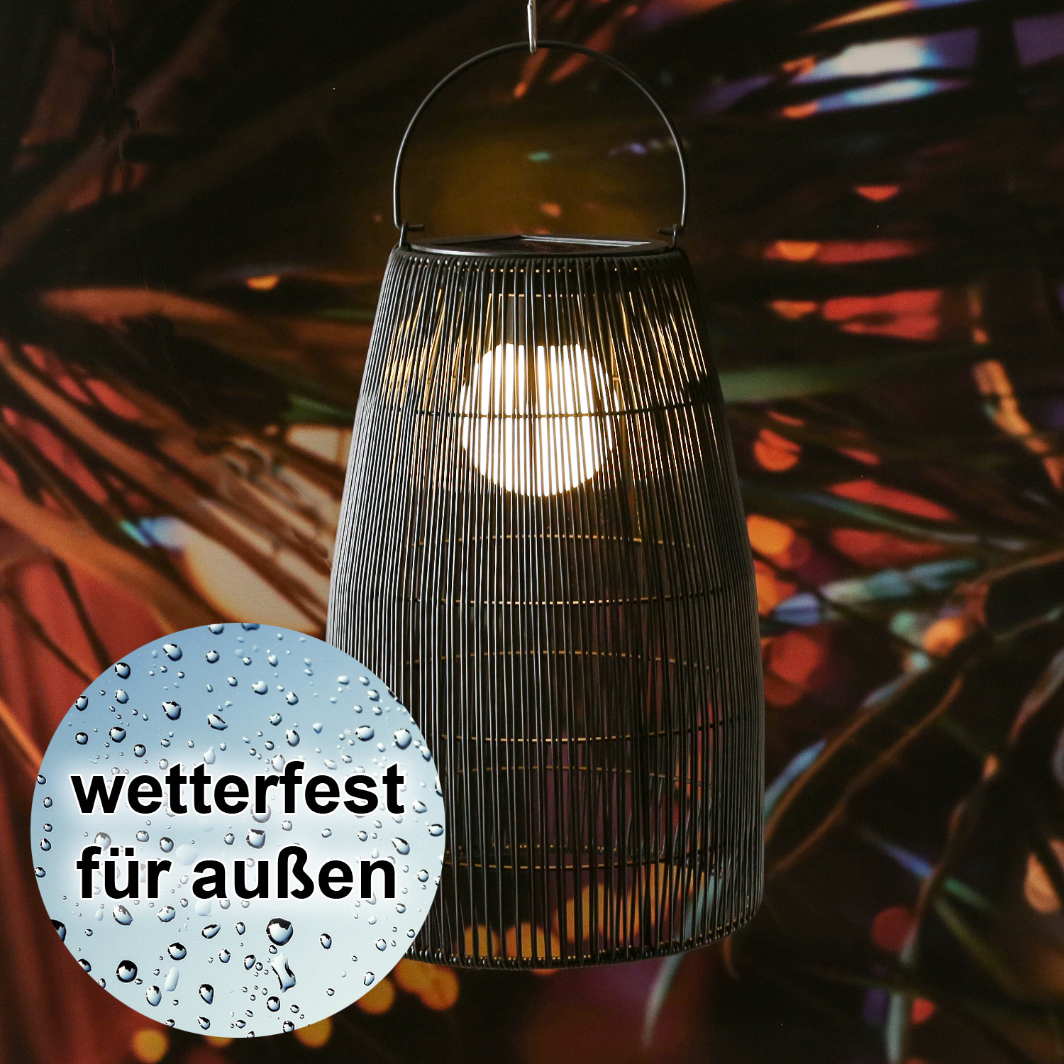 LED Solar Laterne/Hängeleuchte - Rattanoptik  - warmweiße LED - H 43cm - Lichtsensor - schwarz LED Solar Laterne/Hängeleuchte - Rattanoptik  - warmweiße LED - H 43cm - Lichtsensor - schwarz