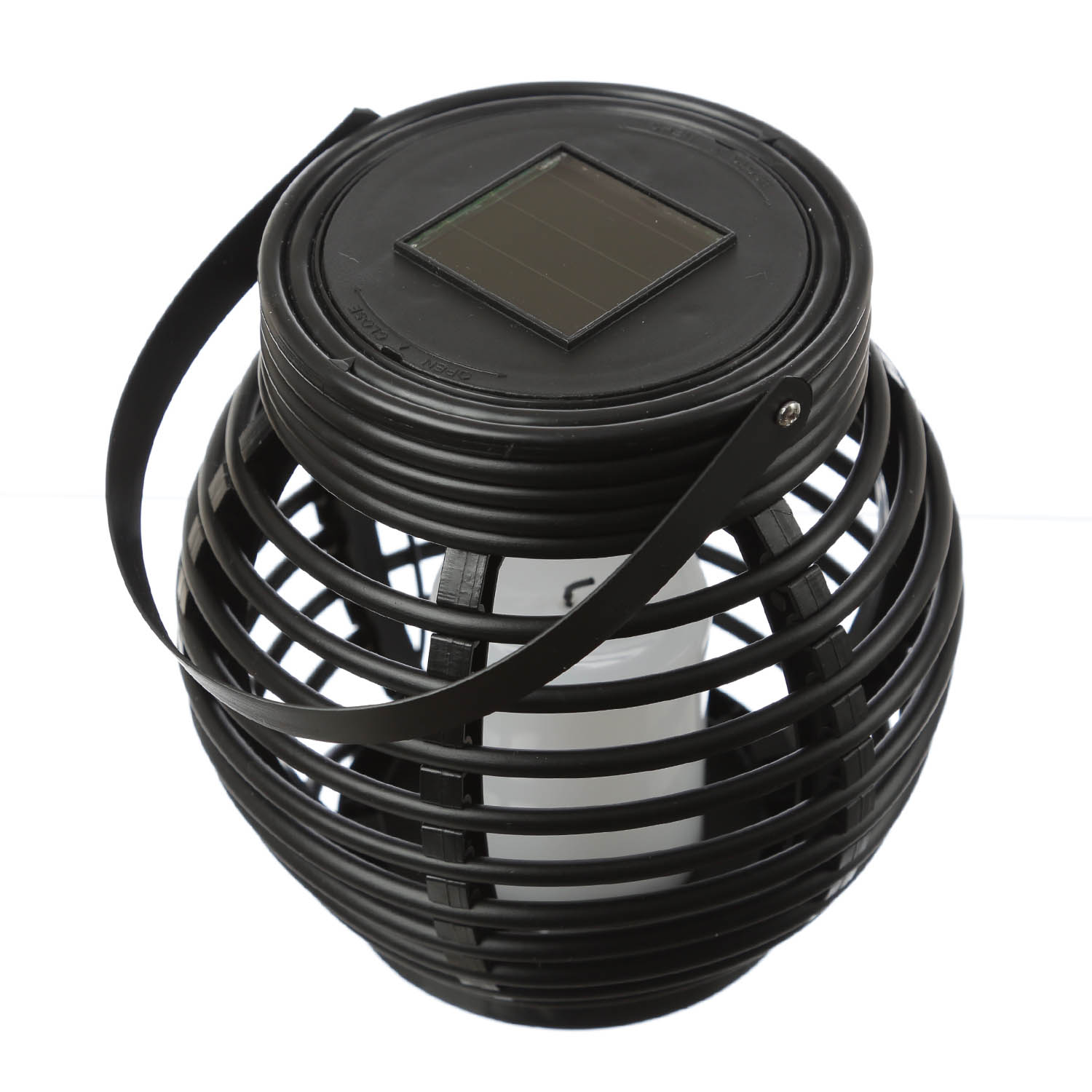 LED Solar Laterne mit LED Kerze - Korboptik - flackernde LED - H: 15cm -Lichtsensor - schwarz