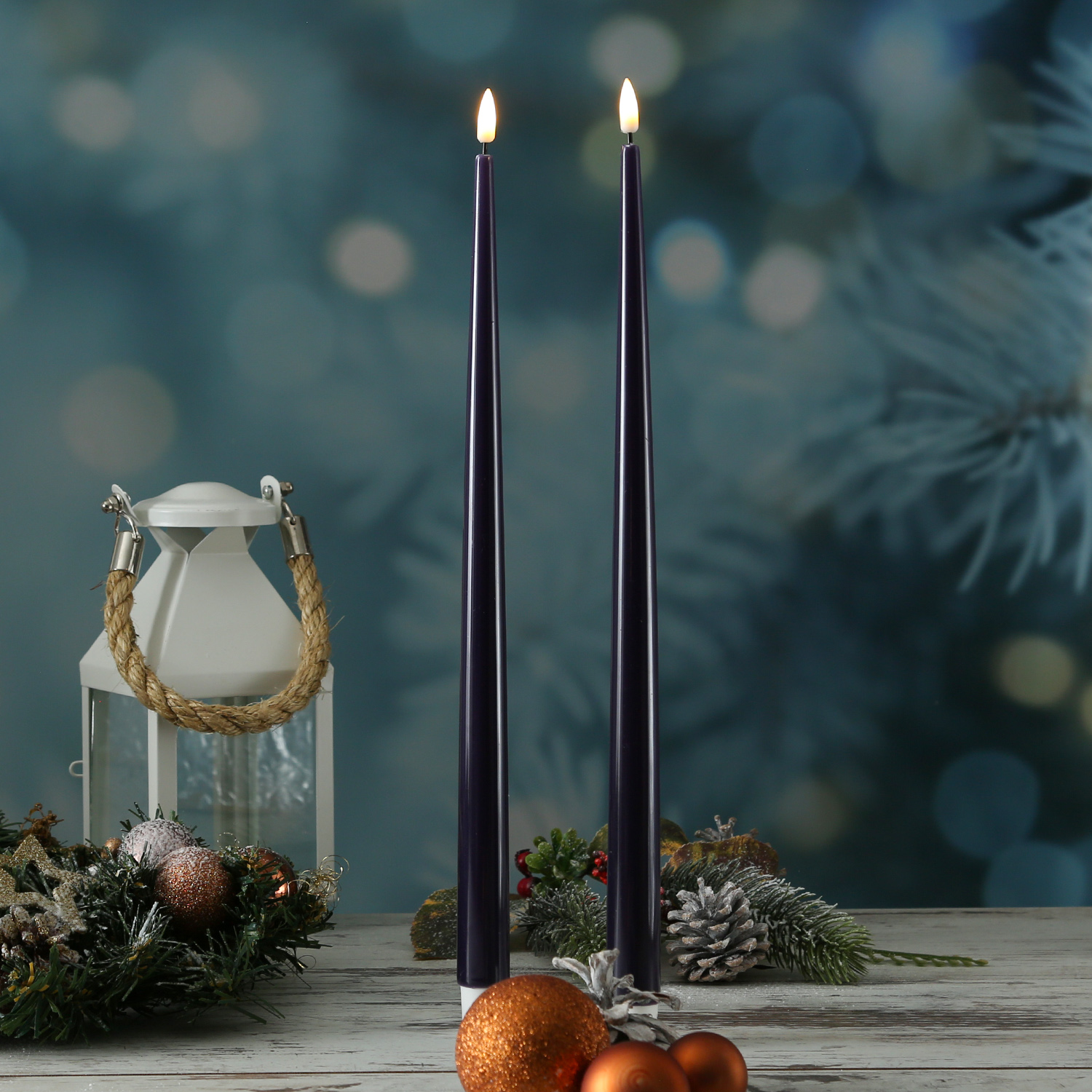 LED Stabkerzen ELLA - Echtwachs - realistische 3D Flamme - H: 38cm - dunkellilla - 2 Stück