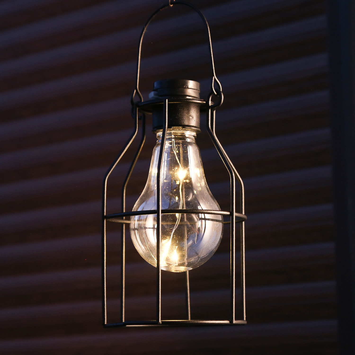 LED Solar Hängeleuchte rund - Laterne - 3 warmweiße LED - H: 15cm - Dämmerungssensor - schwarz