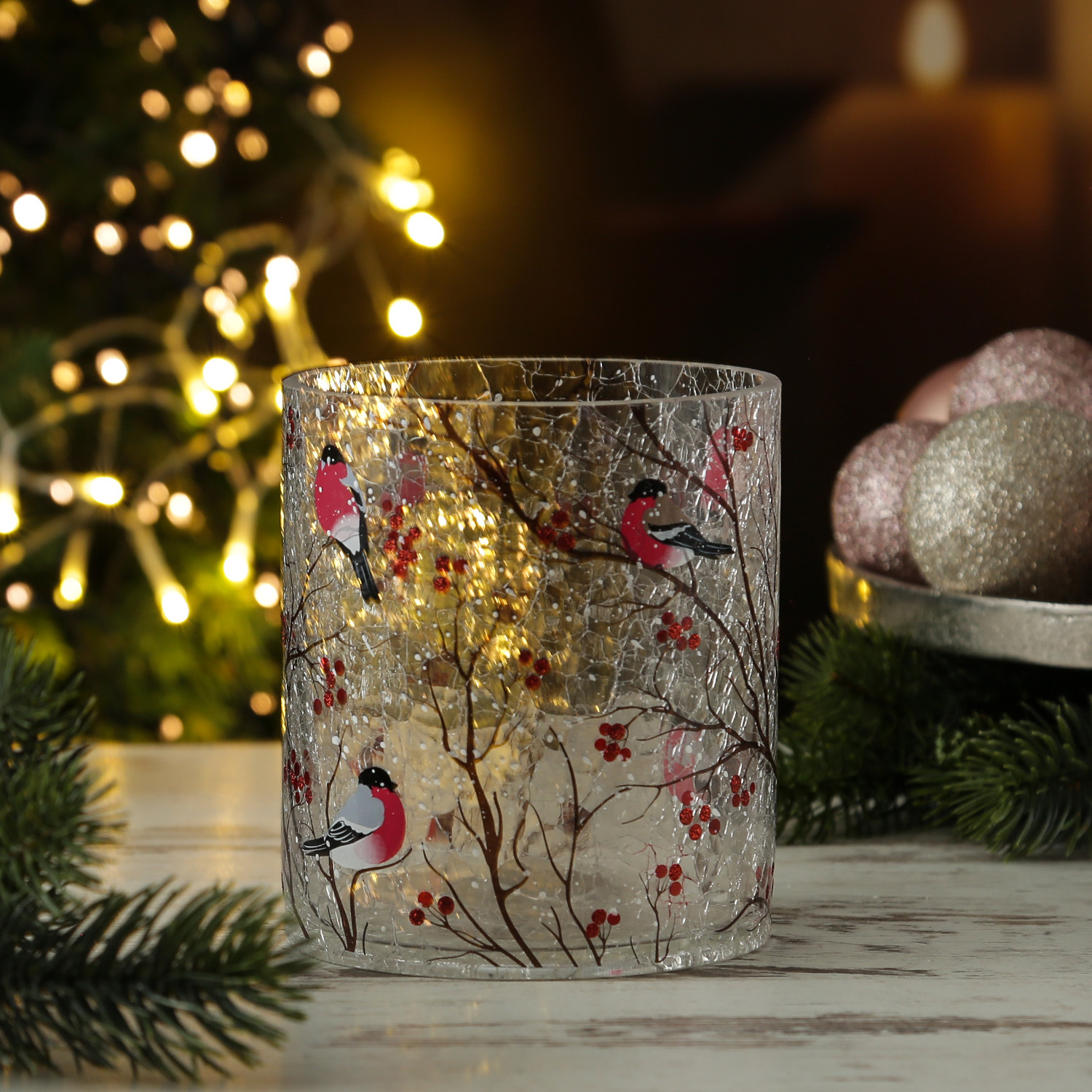 Windlicht - geriffeltes Glas - Metallhenkel - H: 14,5cm