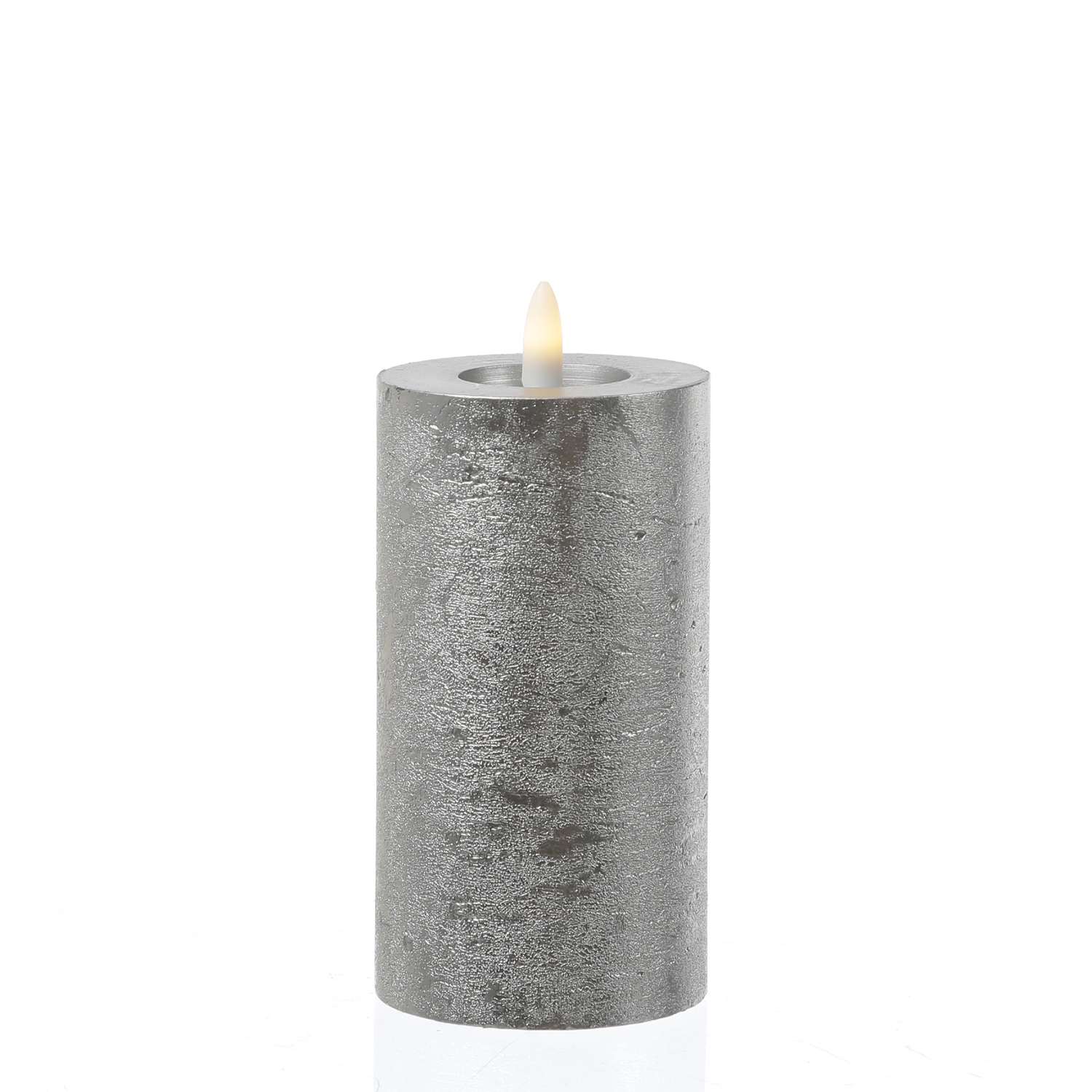 LED Kerze LINA - Rustik-Optik - Echtwachs - 3D Flamme - H: 15cm - D: 7cm - Timer - silber LED Kerze LINA - Rustik-Optik - Echtwachs - 3D Flamme - H: 15cm - D: 7cm - Timer - silber