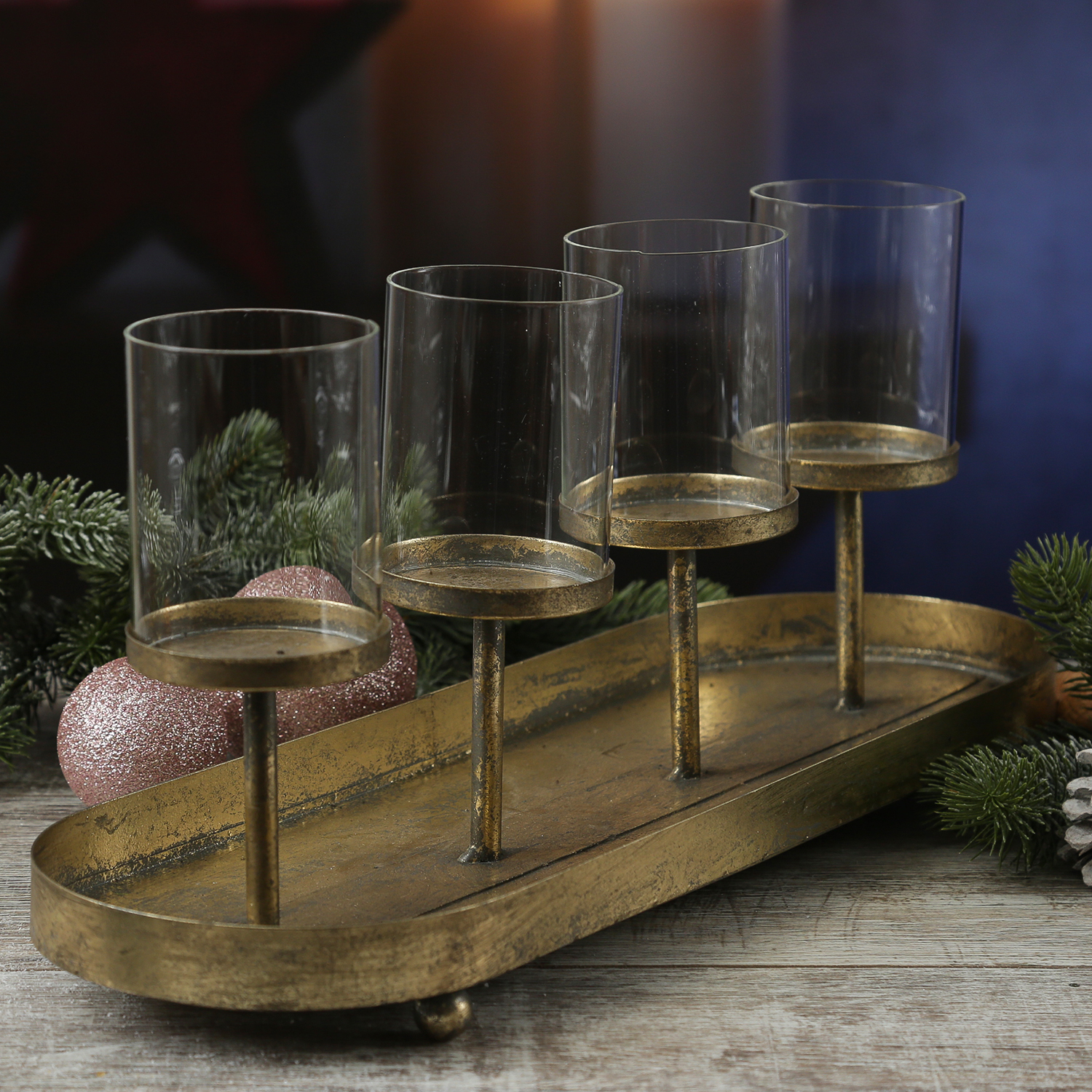 Kerzenhalter Advent - Kerzenständer - Teelichthalter - Eisen - L: 48cm - 4 Kerzenhalterungen - gold Kerzenhalter Advent - Kerzenständer - Teelichthalter - Eisen - L: 48cm - 4 Kerzenhalterungen - gold