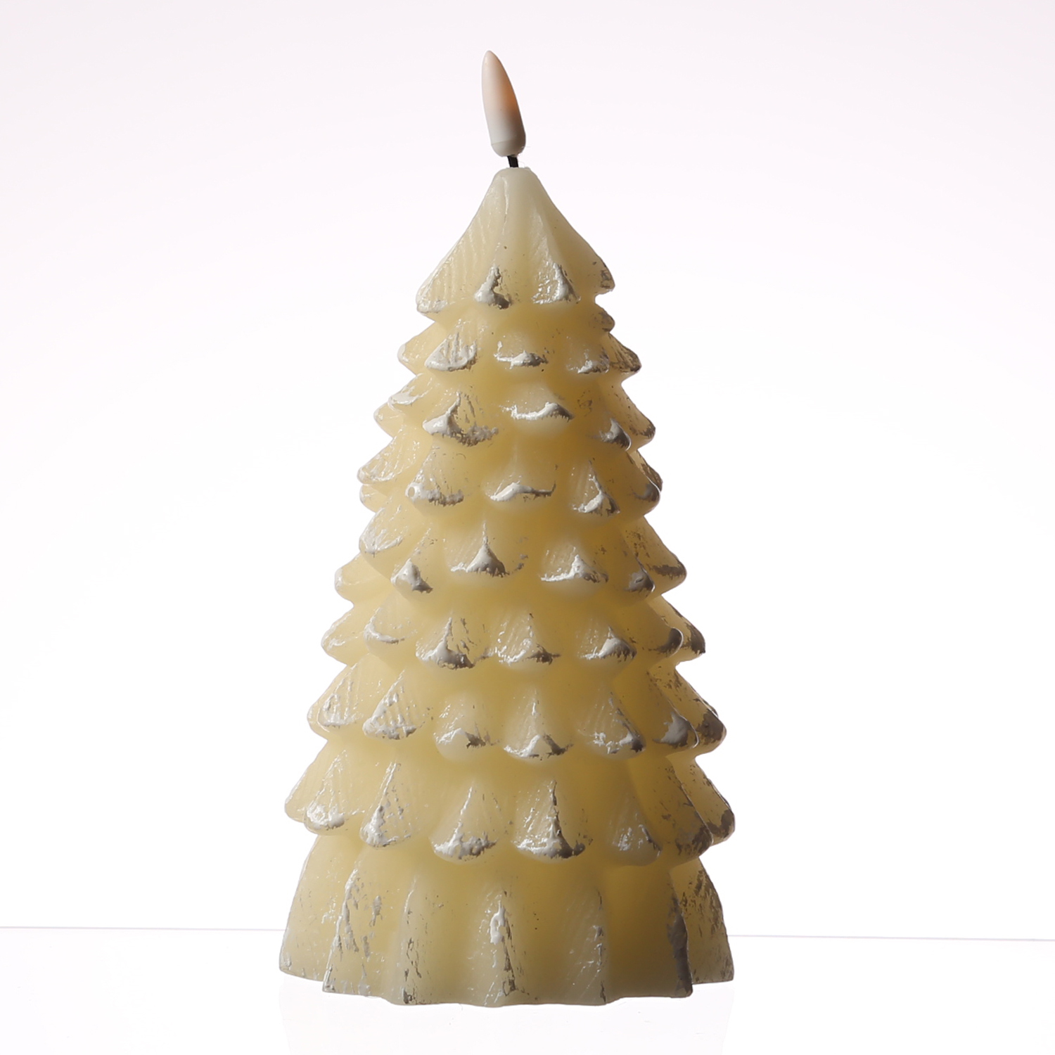 LED Kerze Tannenbaum - Echtwachs - warmweiße 3D Flamme - H: 20cm - Timer - creme