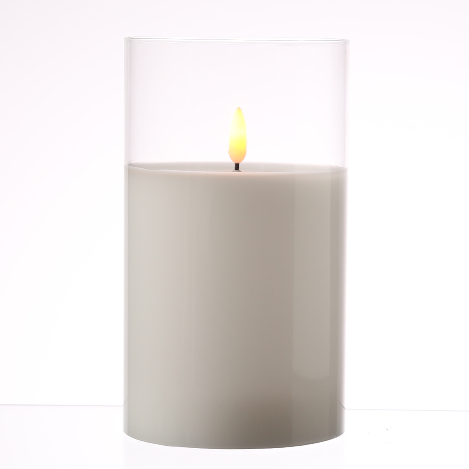 LED Kerze im Glas - Windlicht - Echtwachs - flackernde 3D Flamme - Timer - H: 17,5cm - D:10cm - weiß LED Kerze im Glas - Windlicht - Echtwachs - flackernde 3D Flamme - Timer - H: 17,5cm - D:10cm - weiß