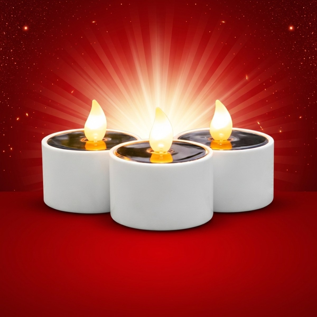 LED Solar Teelichter - orange flackernde LED - Lichtsensor - H: 6cm/D: 5,2cm - für Außen - 3er Set