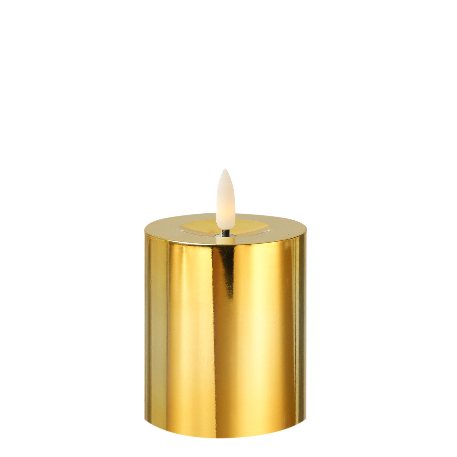 LED Kerze - Kunststoff - 3D Flamme - Timer - H: 12,5cm - D: 7,5cm - gold glänzend