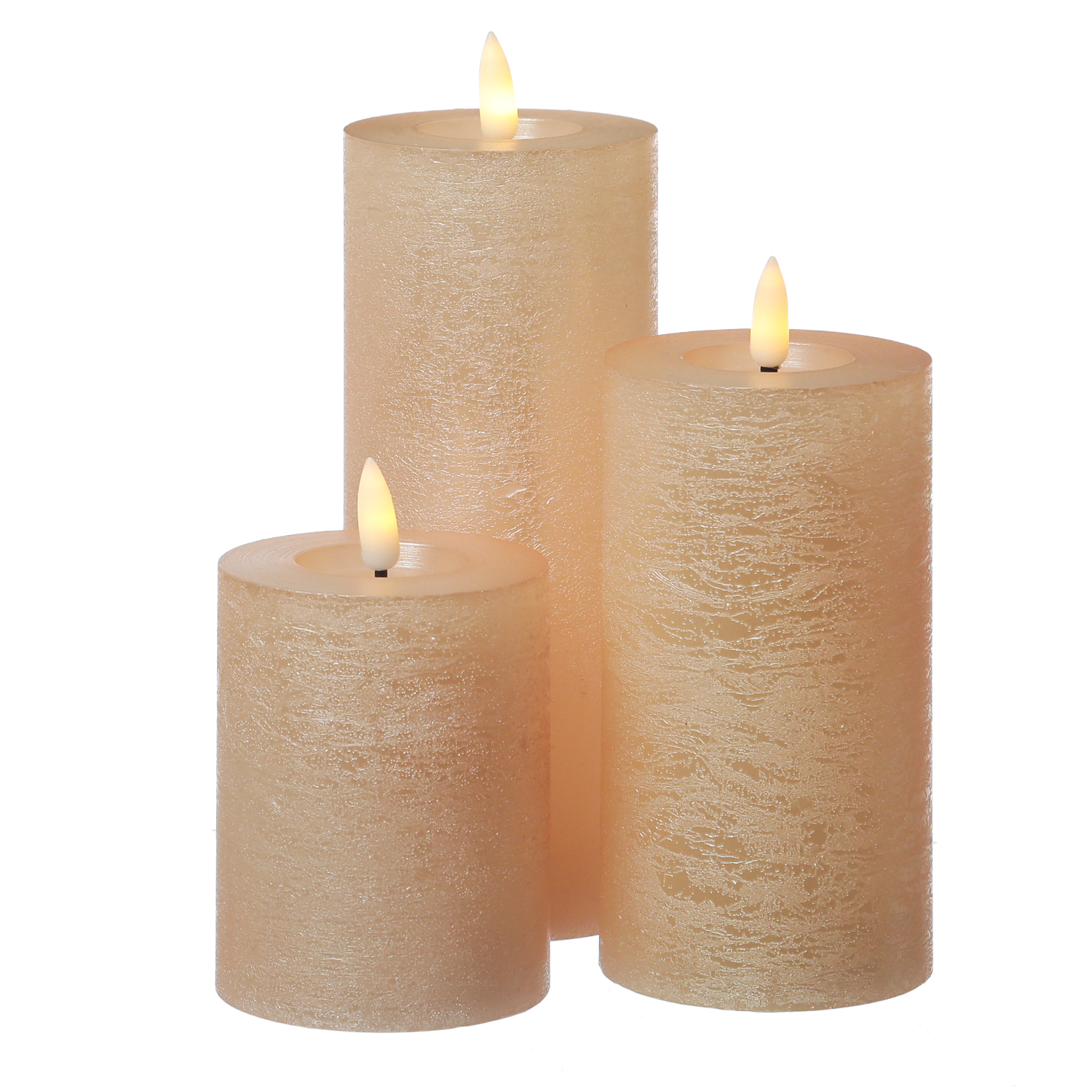 LED Kerzenset LINA - Rustik-Optik - Echtwachs - 3D Flamme - 3 Größen - Timer - rosa - 3er Set LED Kerzenset LINA - Rustik-Optik - Echtwachs - 3D Flamme - 3 Größen - Timer - rosa - 3er Set