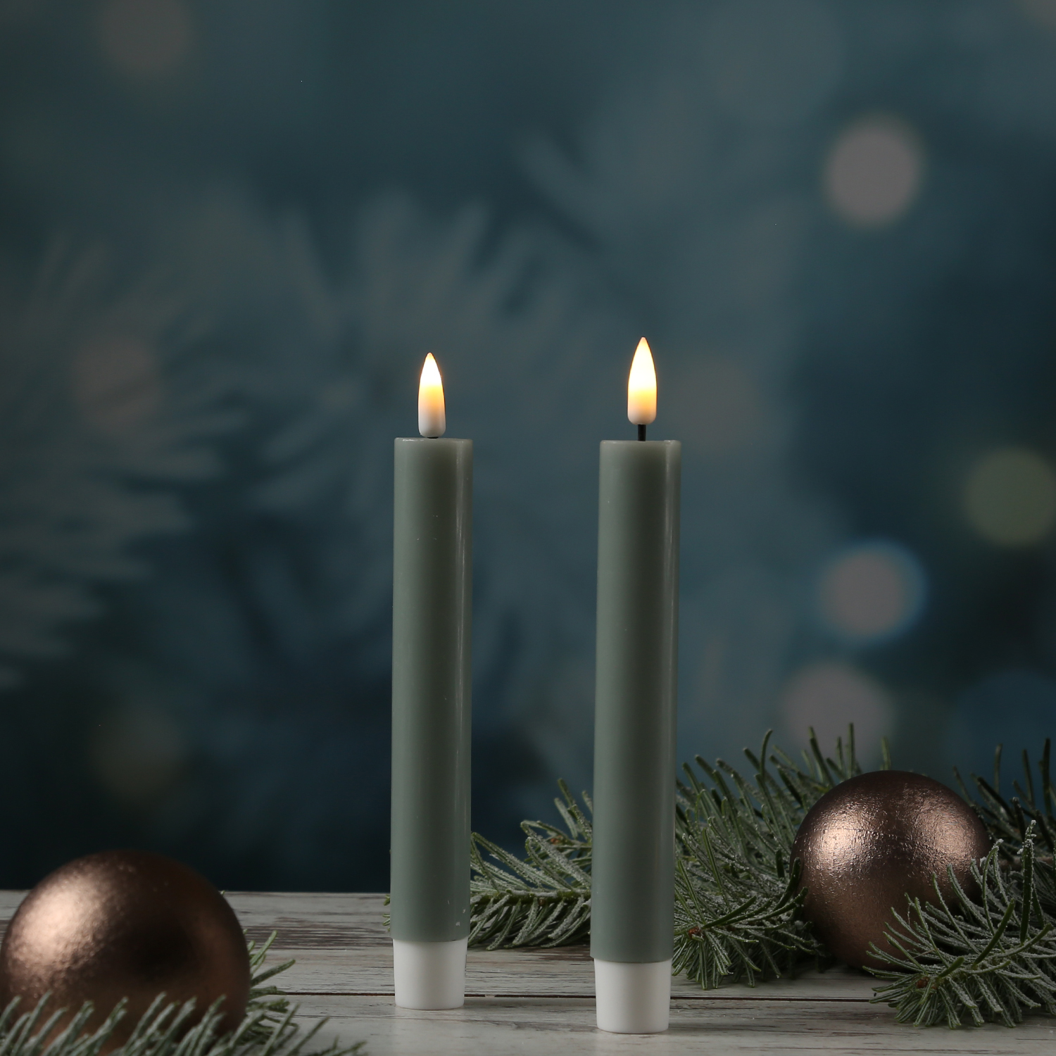 LED Stabkerzen MIA - Echtwachs - realistische 3D Flamme - H: 15cm - salbeigrün - 2 Stk LED Stabkerzen MIA - Echtwachs - realistische 3D Flamme - H: 15cm - salbeigrün - 2 Stk