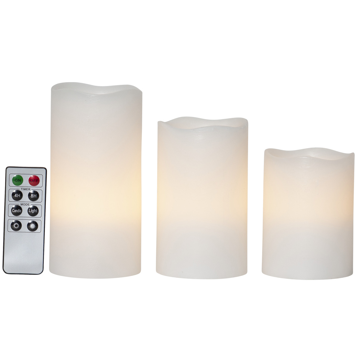 LED Kerzenset "May" - Echtwachs - geschwungene Oberkante  - Timer - Fernbedienung - weiß - 3er Set LED Kerzenset "May" - Echtwachs - geschwungene Oberkante  - Timer - Fernbedienung - weiß - 3er Set