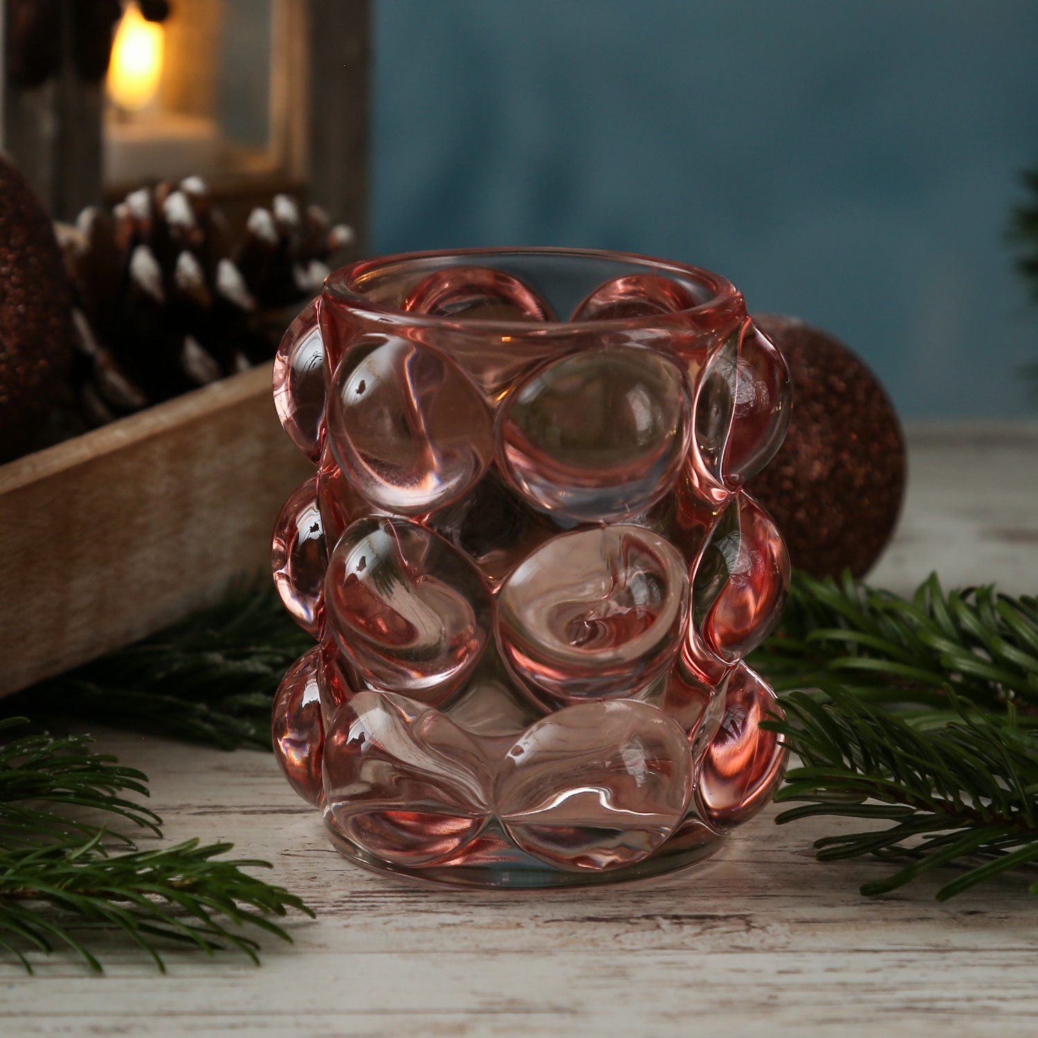 Teelichthalter BUBBLE - Windlicht - Glas - H: 9cm - D: 9,5cm - rosa