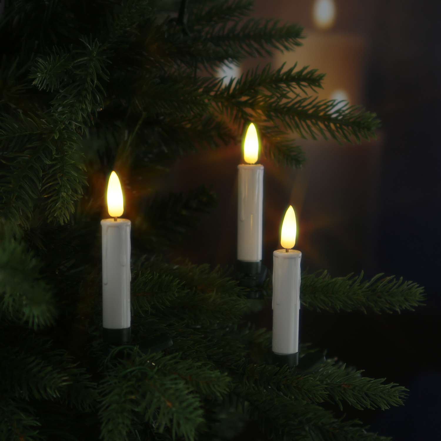 LED Baumkerzen mit Clip - 10 warmweiße LED - kabellos - Fernbedienung - Timer - für Innen - 10er Set LED Baumkerzen mit Clip - 10 warmweiße LED - kabellos - Fernbedienung - Timer - für Innen - 10er Set