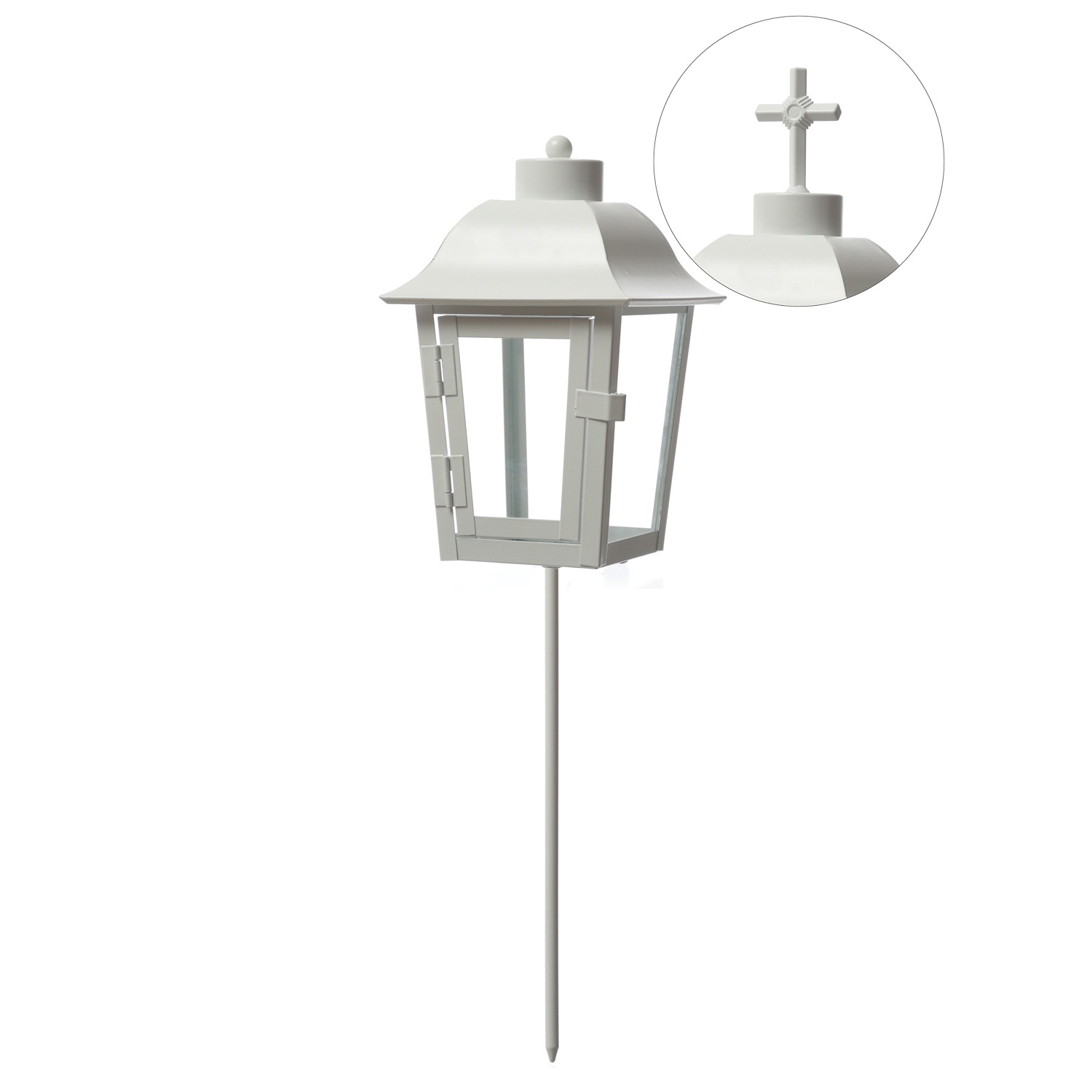 Grablaterne/Grablicht - Grablampe mit 2 wechselbaren Spitzen - mit Erdspieß - H: 51cm - weiß
