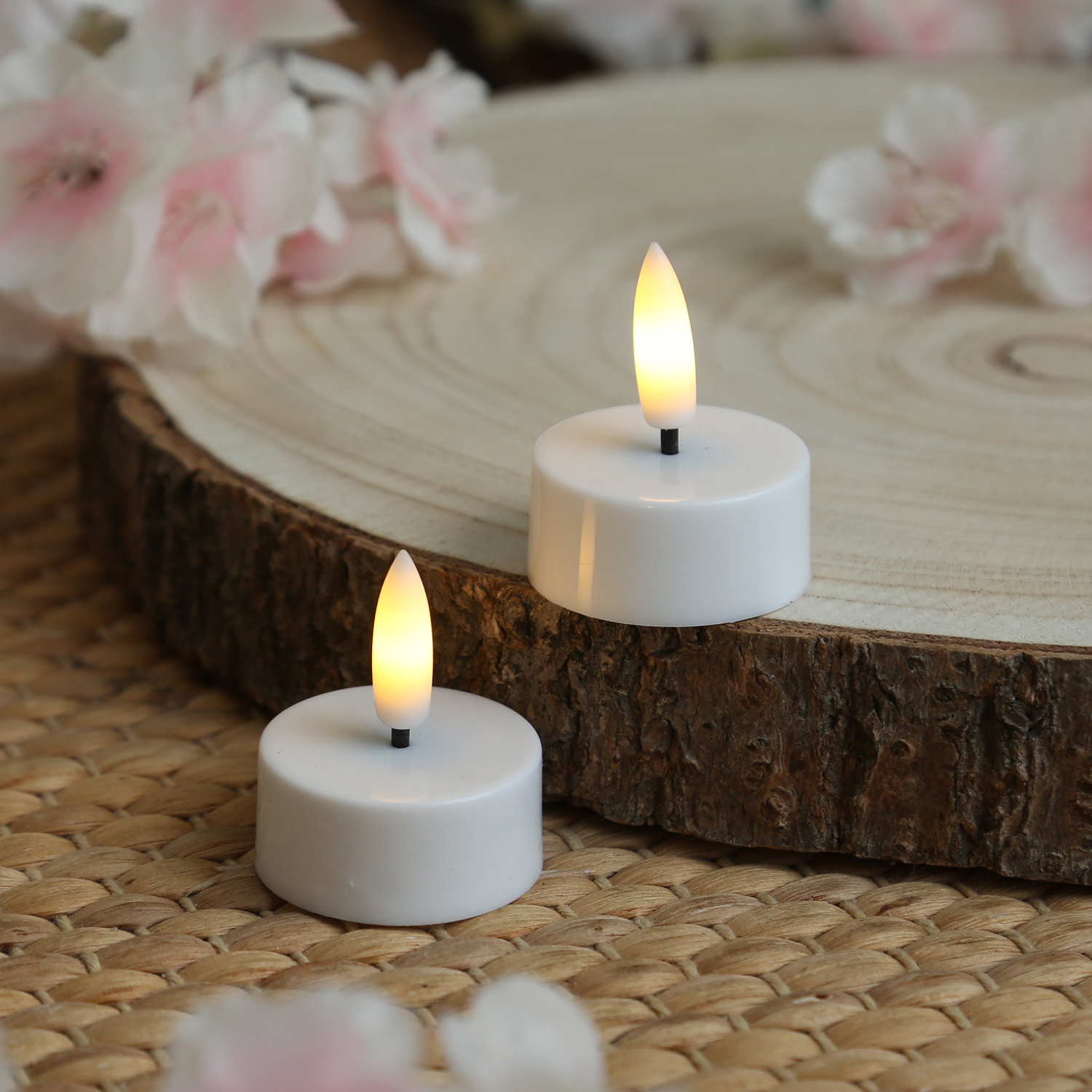 LED Mini Teelichter - Kunststoff - inkl. Batterien - Timer - D: 3,8cm - weiß - 20 Stück