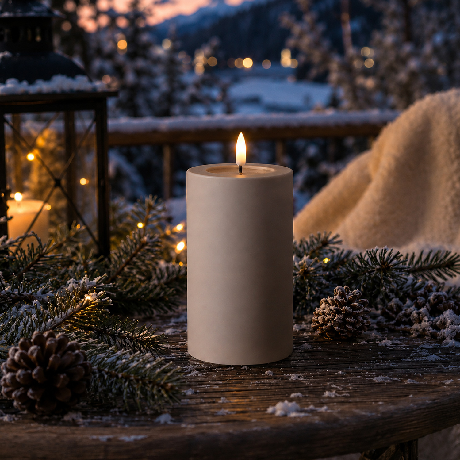 LED Kerze outdoor - Kunststoff - H: 12,5cm - D: 7,5cm - bis 1000h - Timer - für Innen/Außen - sand