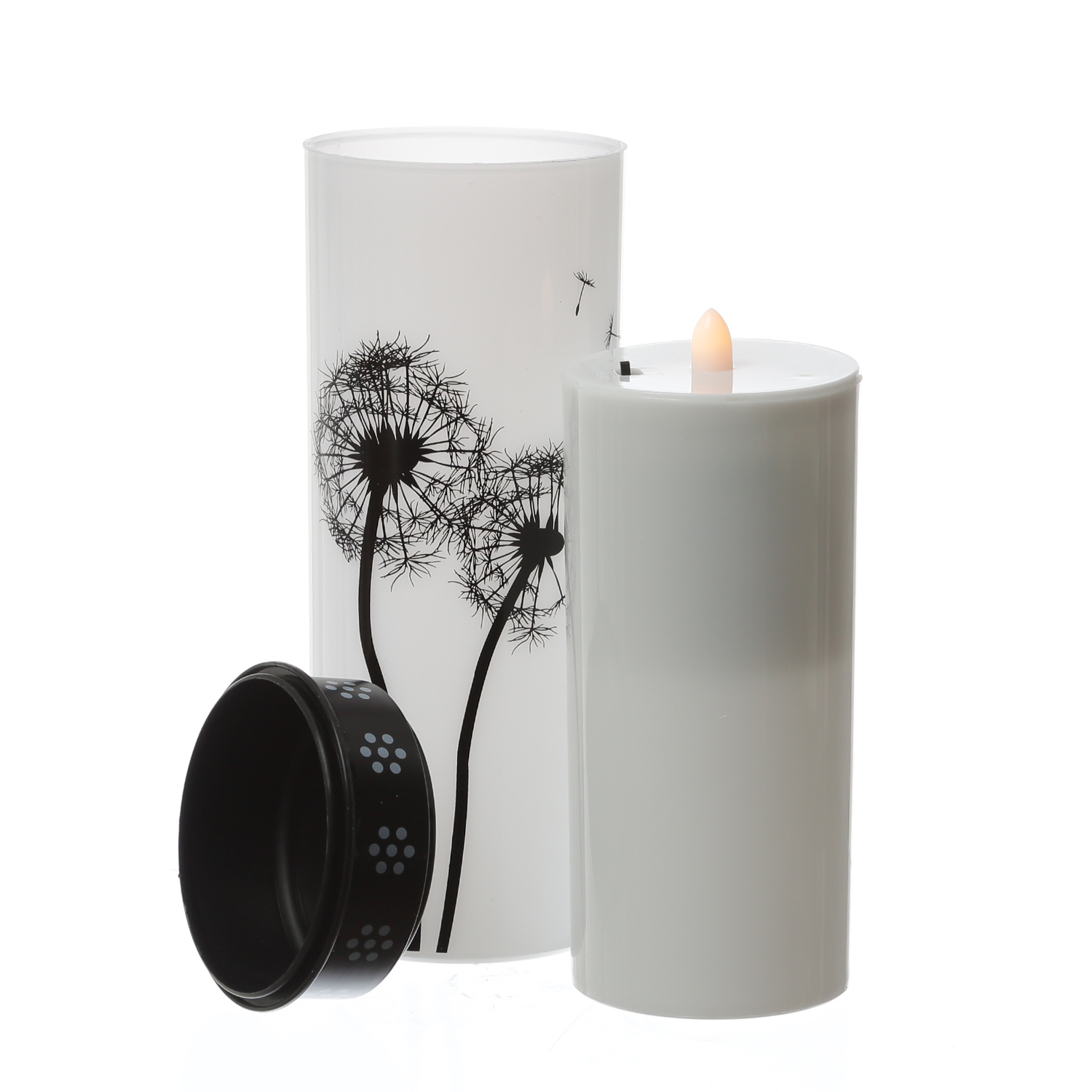 LED Grablichter/Grabkerzen Pusteblume - bis 2500 Stunden - H: 21cm/12cm, D: 7cm - Timer - 2er Set
