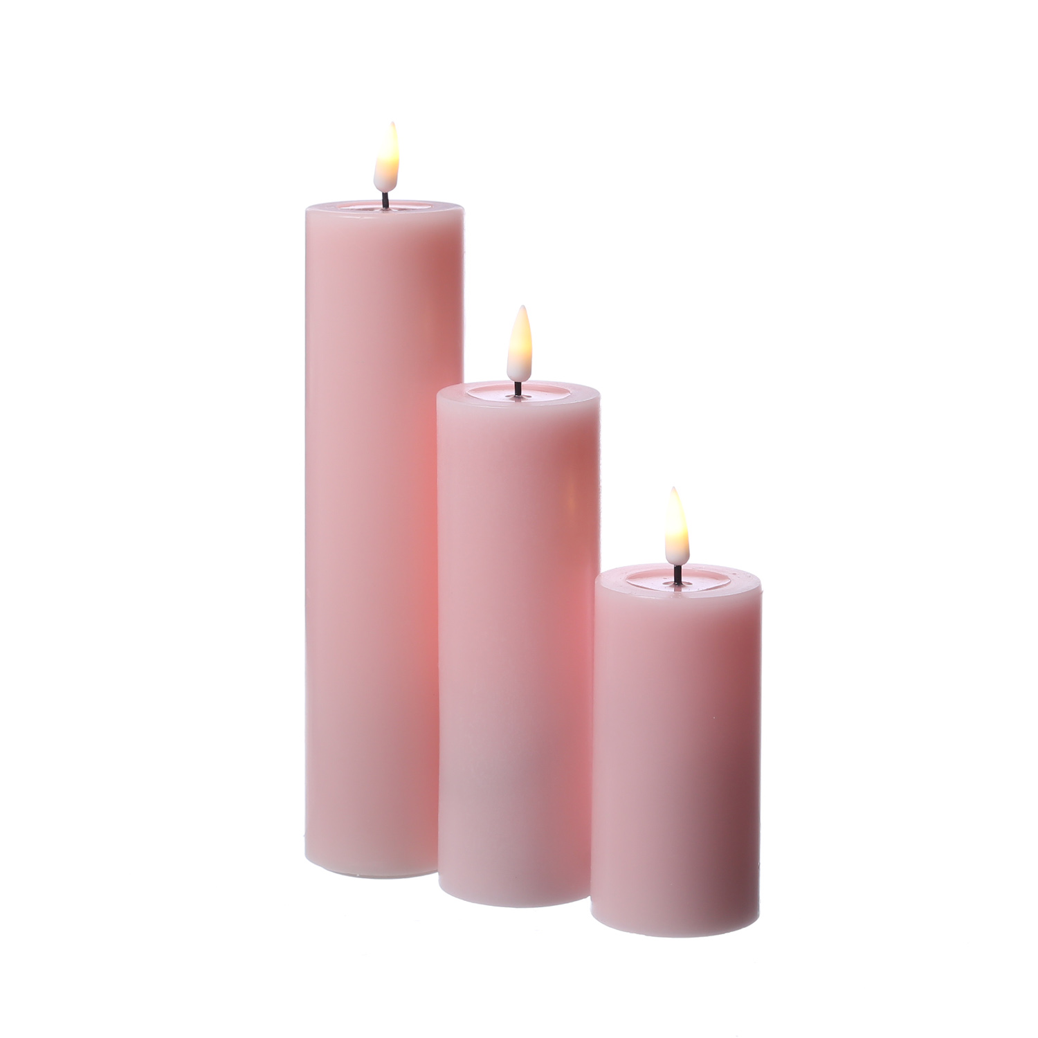 LED Stumpenkerze MIA - Echtwachs - realistische 3D Flamme -  H: 15cm D: 5cm - Batterie - rosa