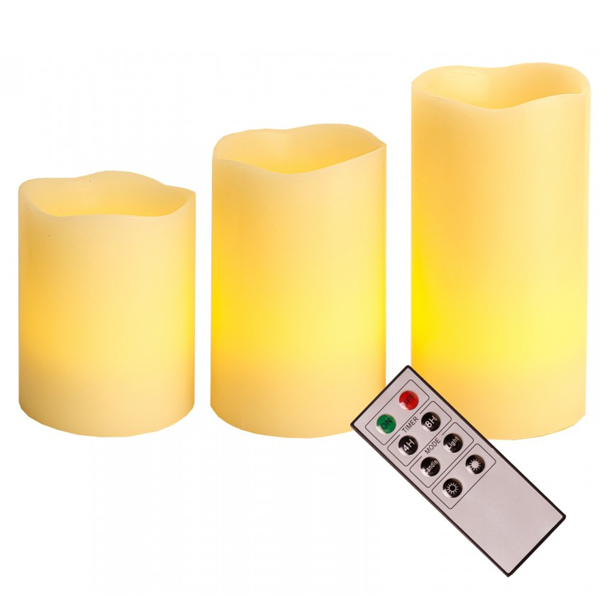 LED Kerzenset "Wave" - Echtwachs - flackernd - Timer - Fernbedienung - Dimmer - creme - 3er Set