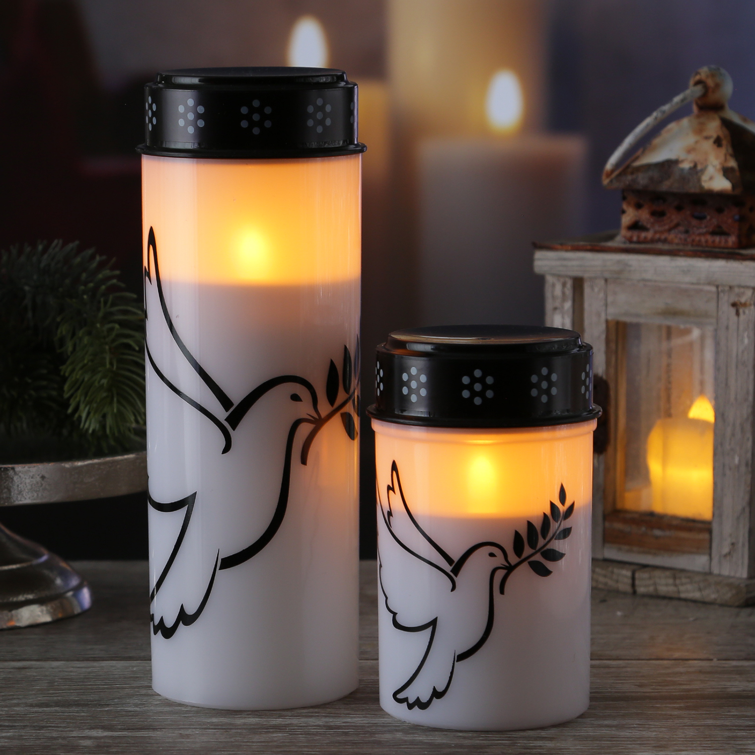 LED Grablichter/Grabkerzen Taube - bis 2500 Stunden - H: 21cm/12cm, D: 7cm - Timer - 2er Set LED Grablichter/Grabkerzen Taube - bis 2500 Stunden - H: 21cm/12cm, D: 7cm - Timer - 2er Set