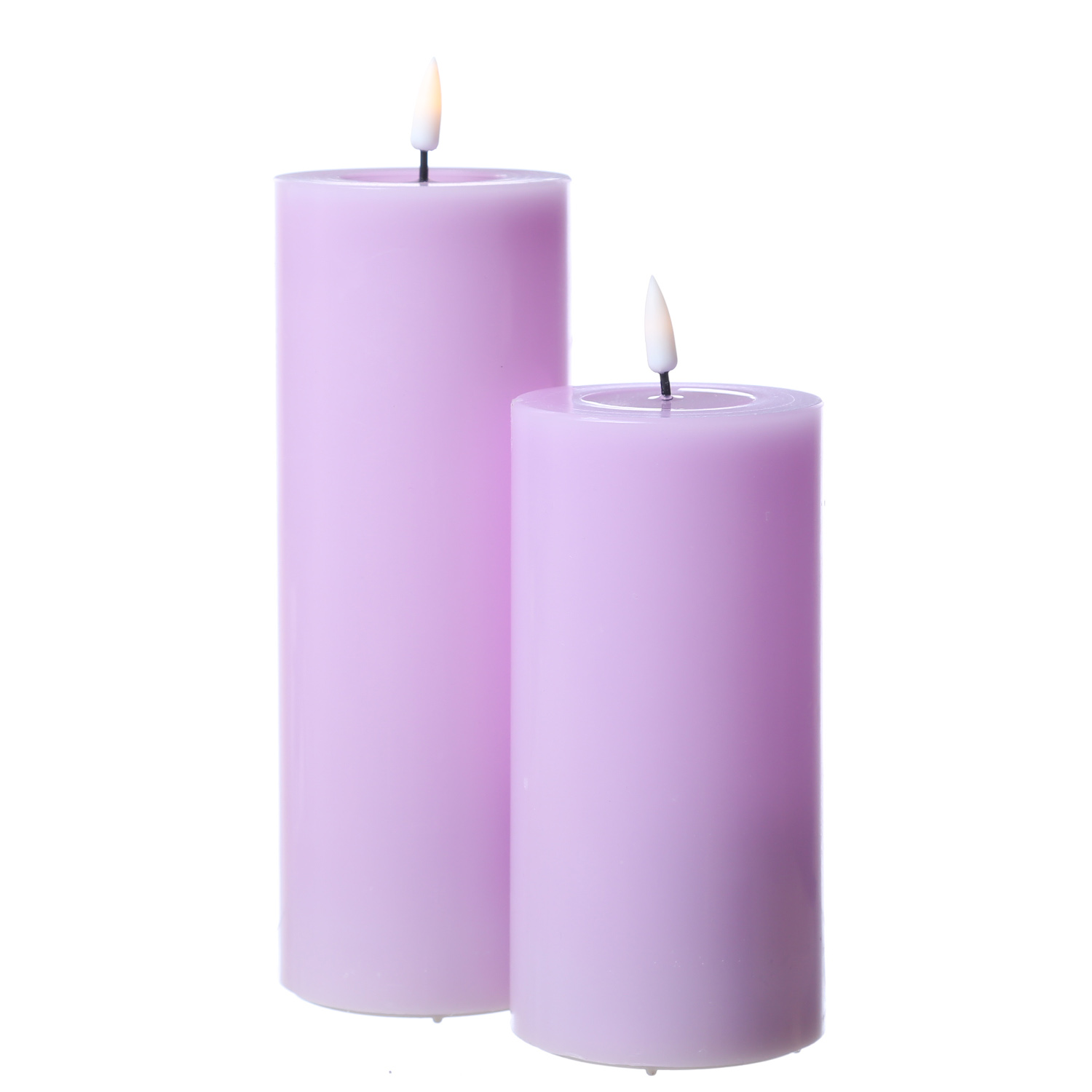 LED Stumpenkerze MIA - Echtwachs - realistische 3D Flamme - H: 15cm - D: 7,5cm - lavendel