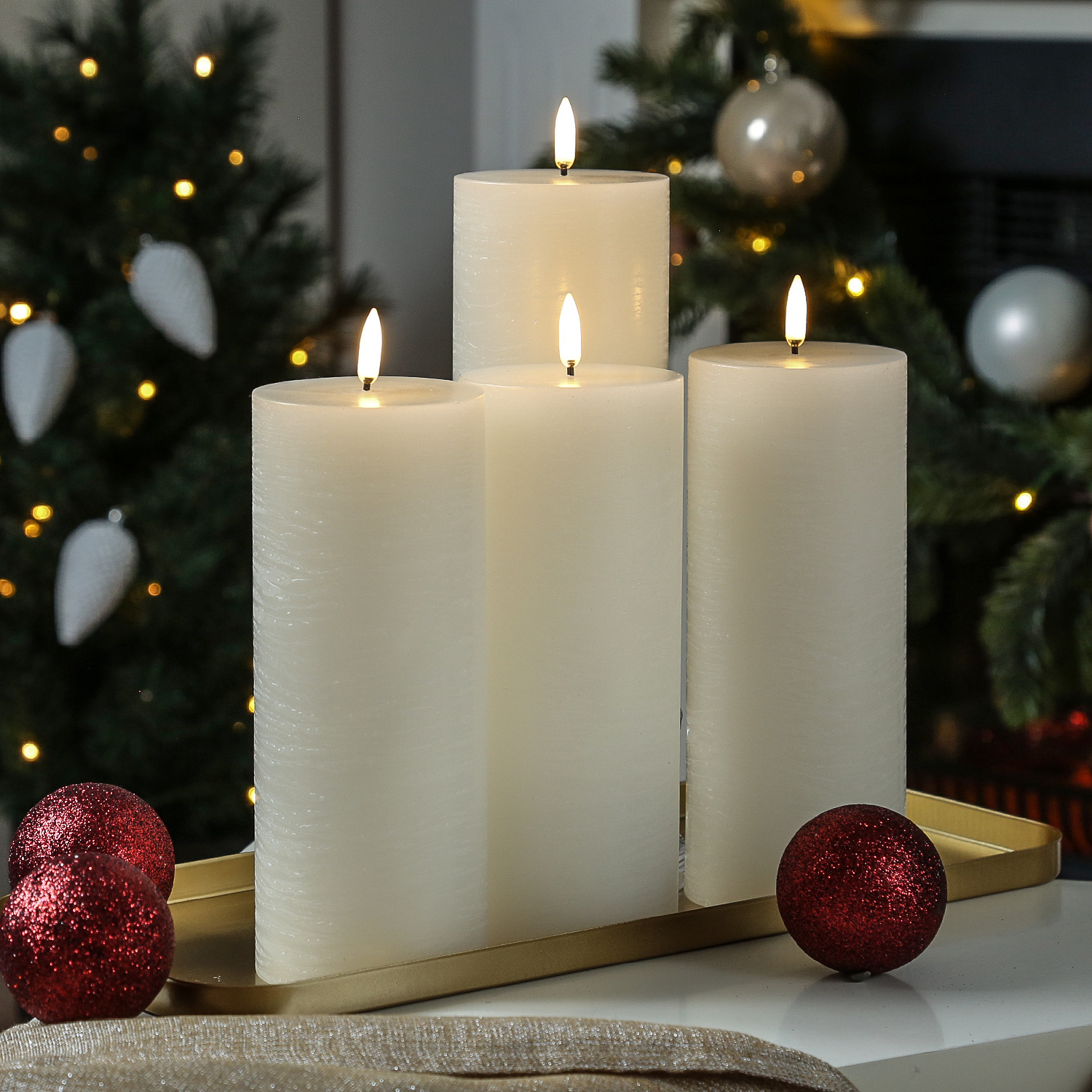 LED Kerzenset PIA - Rustik-Optik - H: 20cm - inkl. Batterien und Fernbedienung - creme - 4er Set LED Kerzenset PIA - Rustik-Optik - H: 20cm - inkl. Batterien und Fernbedienung - creme - 4er Set