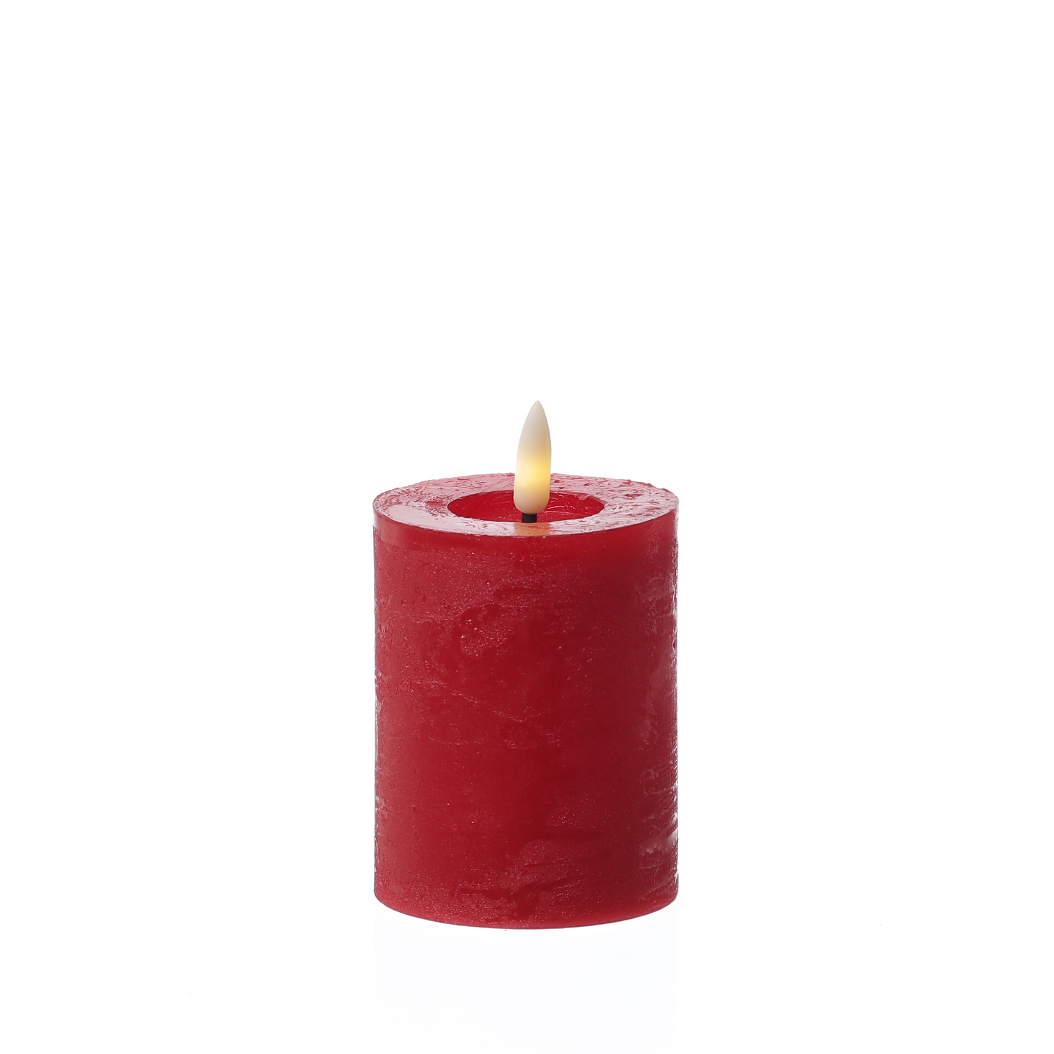 LED Kerze LINA - Rustik-Optik - Echtwachs - 3D Flamme - H: 11cm - D: 7cm - Timer - rot