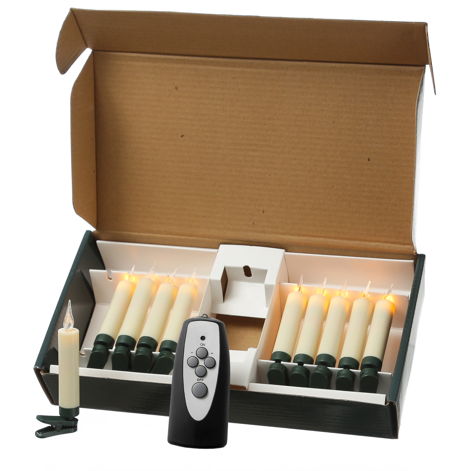 LED Baumkerzen mit Clip - 10 bernstein LED - kabellos - Fernbedienung - Timer - für Innen - 10er Set