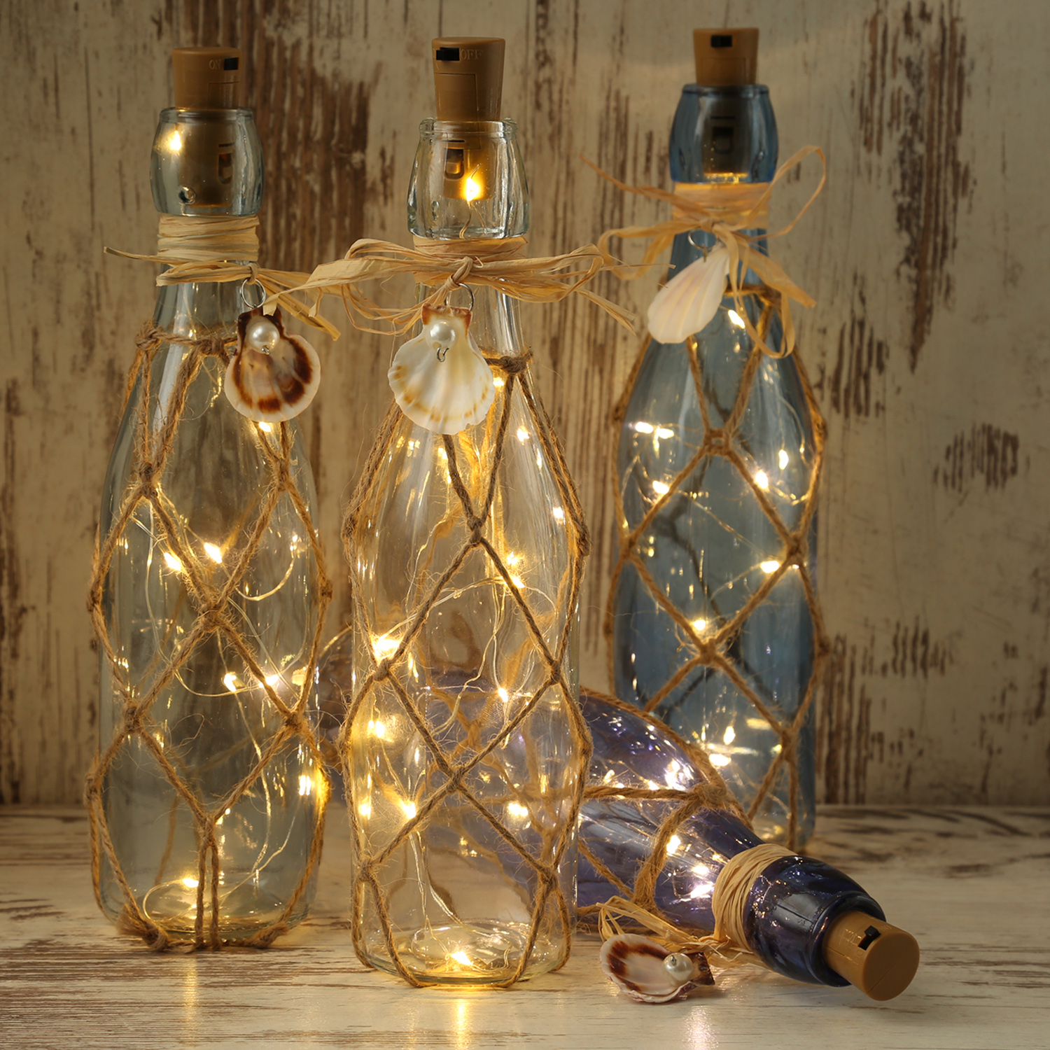 LED Dekoflasche MARITIM mit Juteseil - 10 warmweiße LED an Drahtlichterkette - H: 28cm - dunkelblau LED Dekoflasche MARITIM mit Juteseil - 10 warmweiße LED an Drahtlichterkette - H: 28cm - dunkelblau