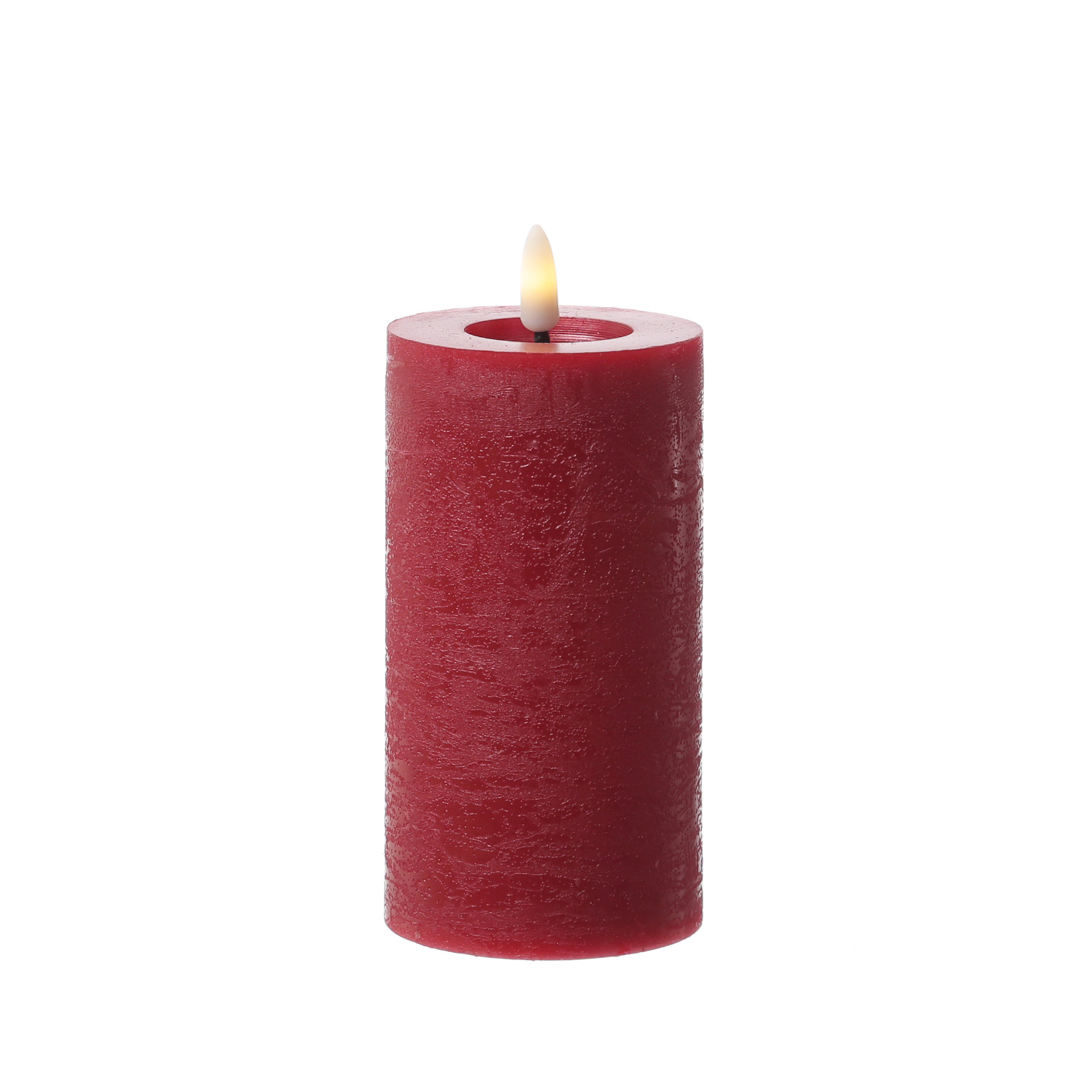 LED Kerze LINA - Rustik-Optik - Echtwachs - 3D Flamme - H: 15cm - D: 7cm - Timer - rot
