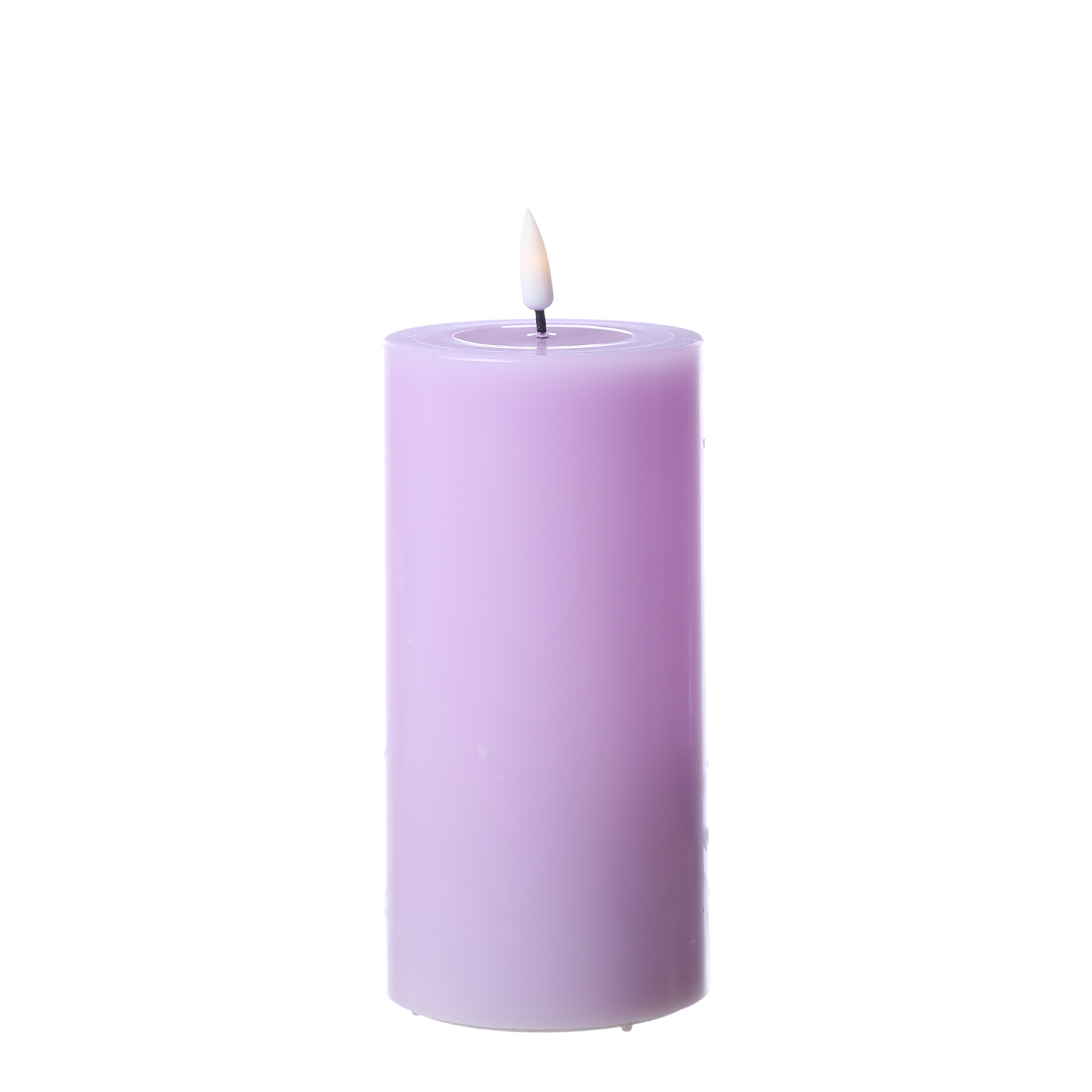 LED Stumpenkerze MIA - Echtwachs - realistische 3D Flamme - H: 15cm - D: 7,5cm - lavendel