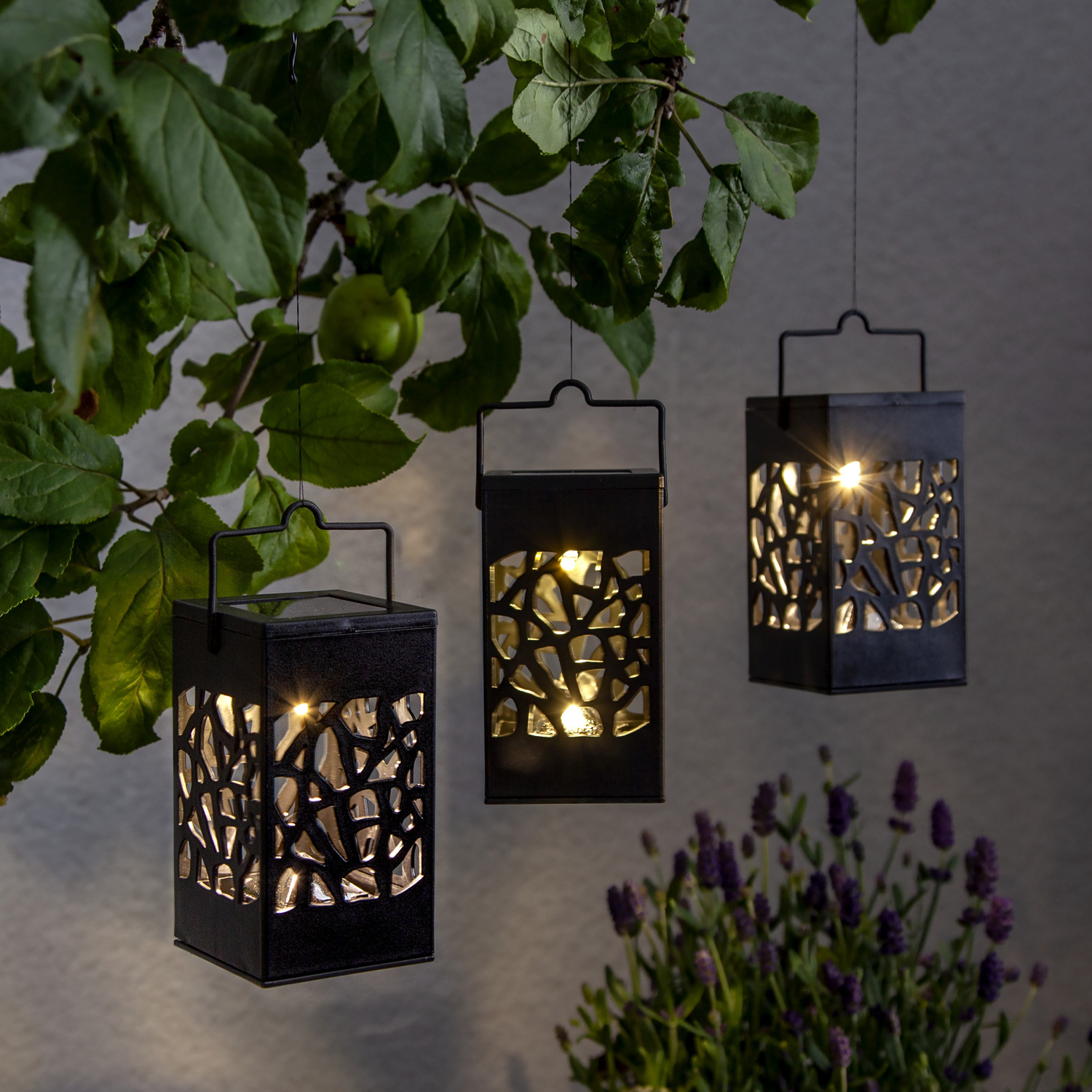 LED Solar Laternen Izola - zum Hängen o. Stellen - warmweiße LED - H: 11cm - Lichtsensor - 3er Set