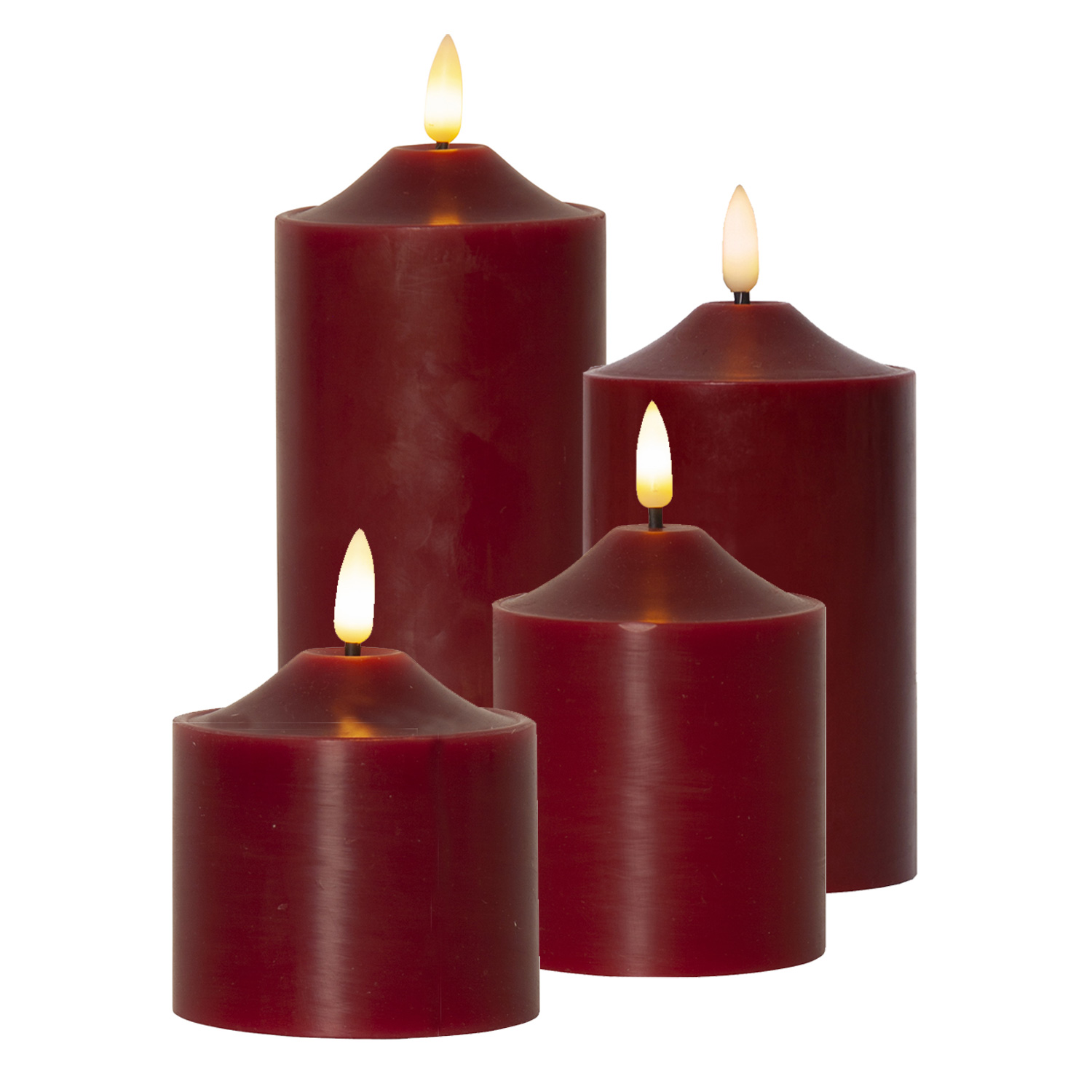 LED Kerzenset Flamme - Echtwachs - 3D Flamme - 4 Größen - Timer - rot - 4er Set LED Kerzenset Flamme - Echtwachs - 3D Flamme - 4 Größen - Timer - rot - 4er Set